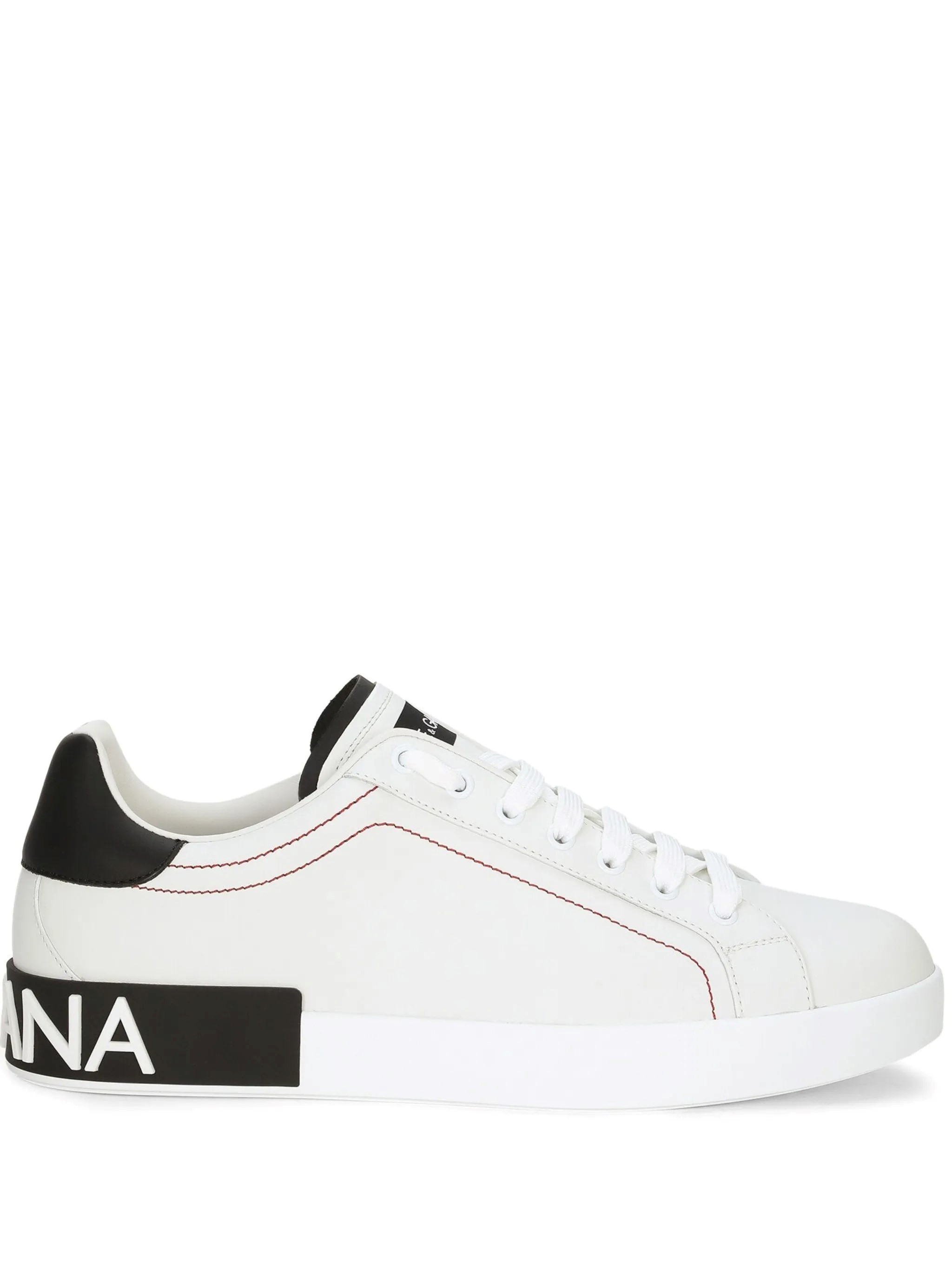Dolce & Gabbana Portofino White Low Top Sneakers With Patch Logo And Red Stitching In Smooth Leather Man