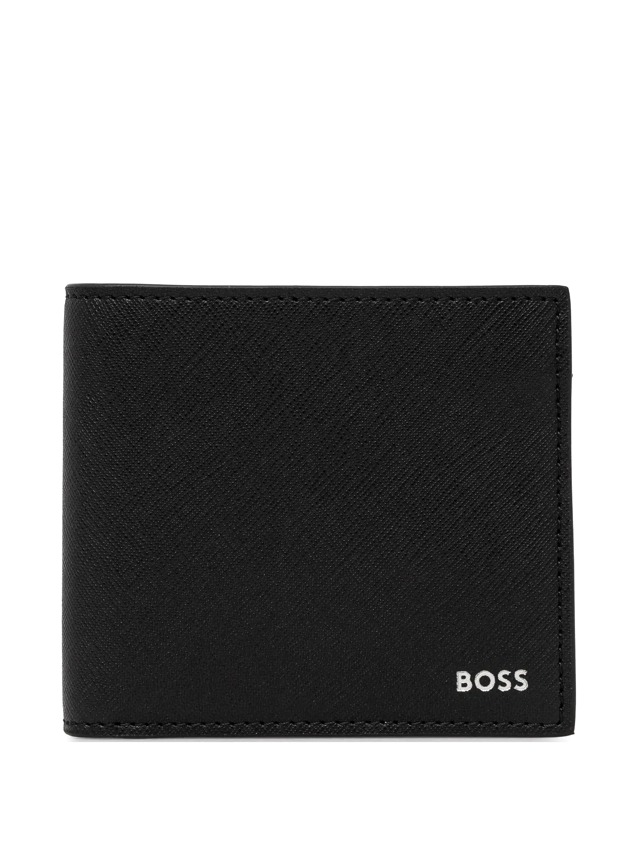Hugo Boss Tone-on-tone Leopard-pattern Leather Wallet In Black