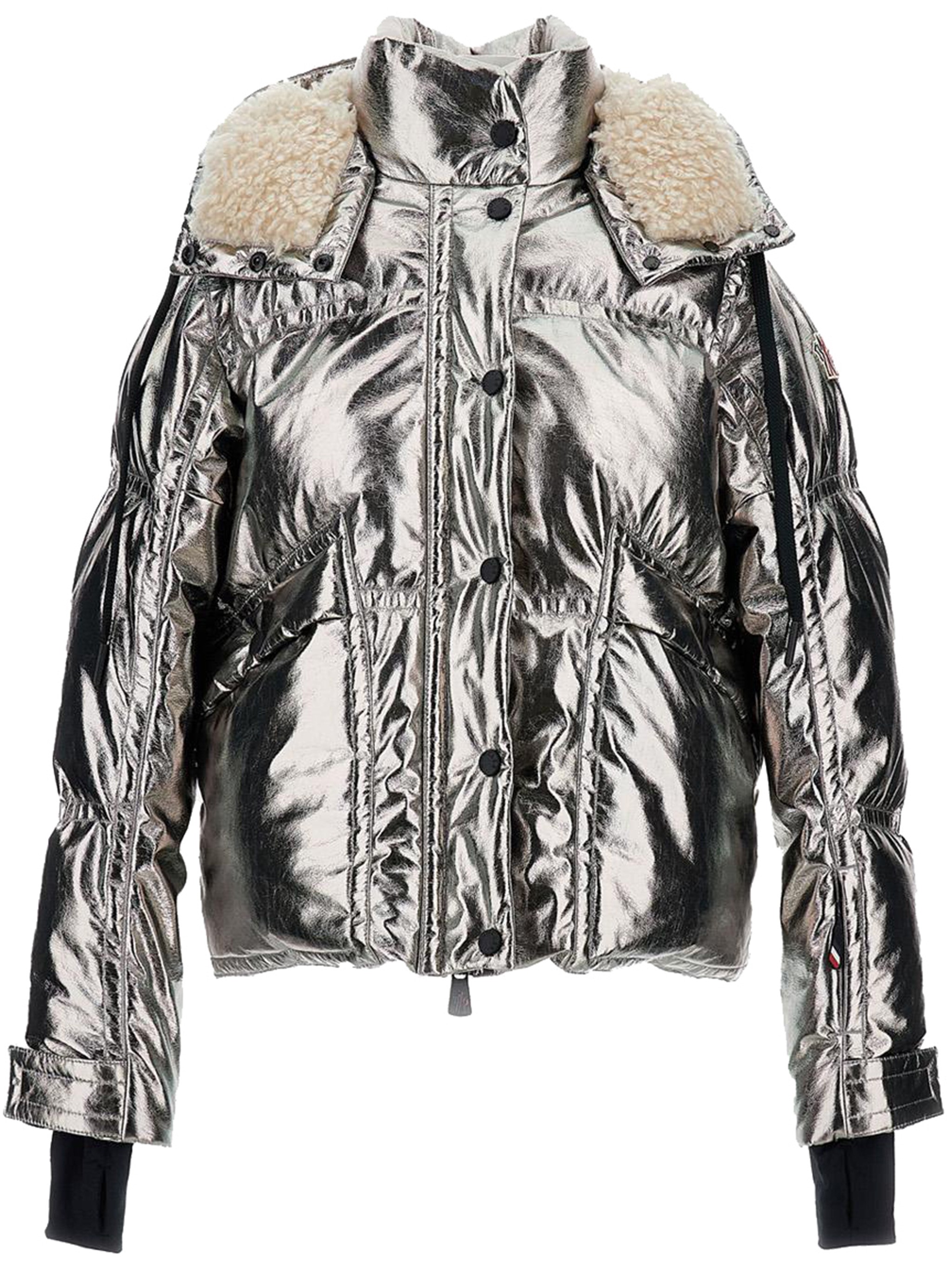 Moncler Calaque Metallic Ski Jacket In Silver