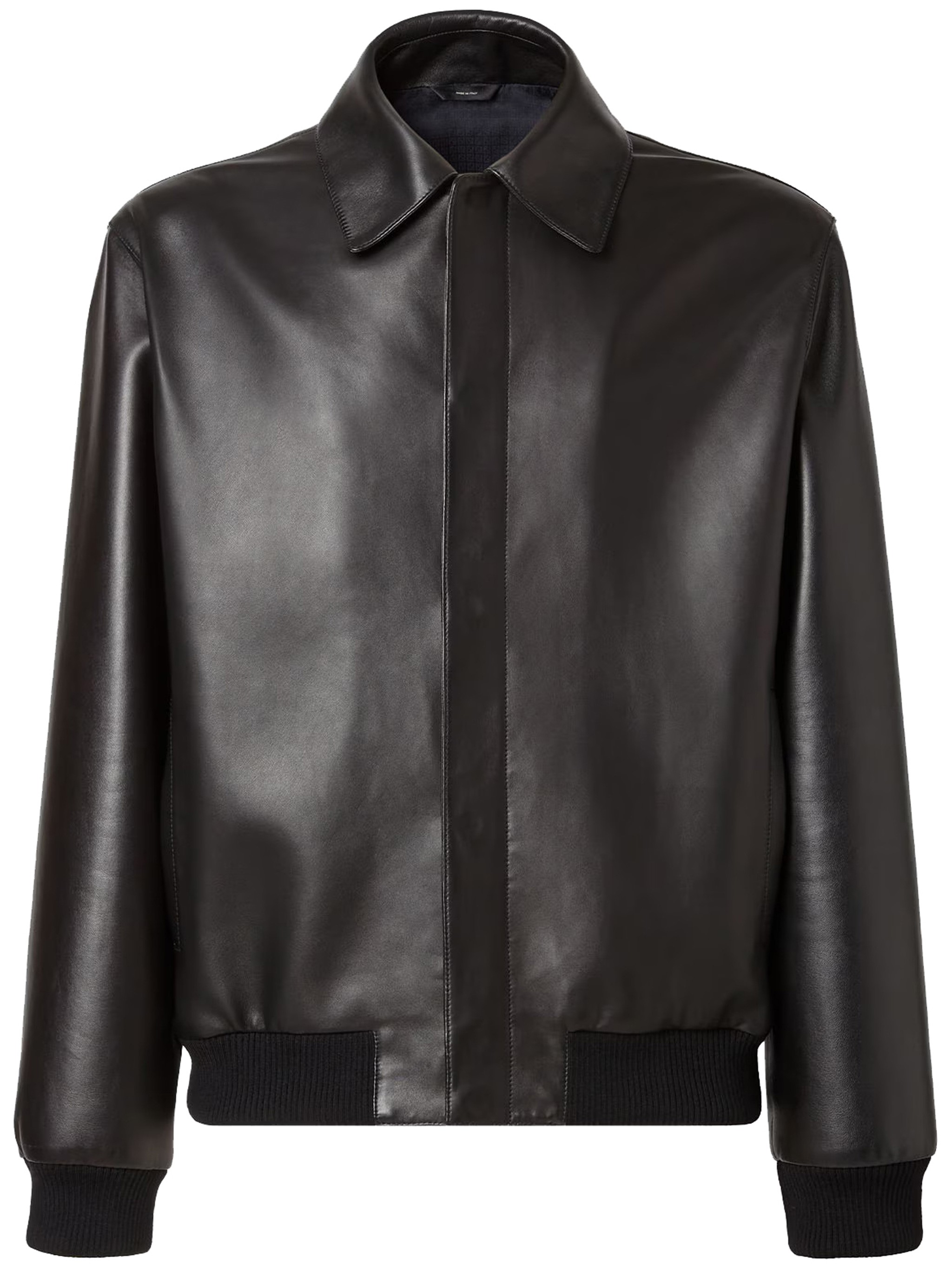 Fendi Pointed-collar Leather Jacket In Black