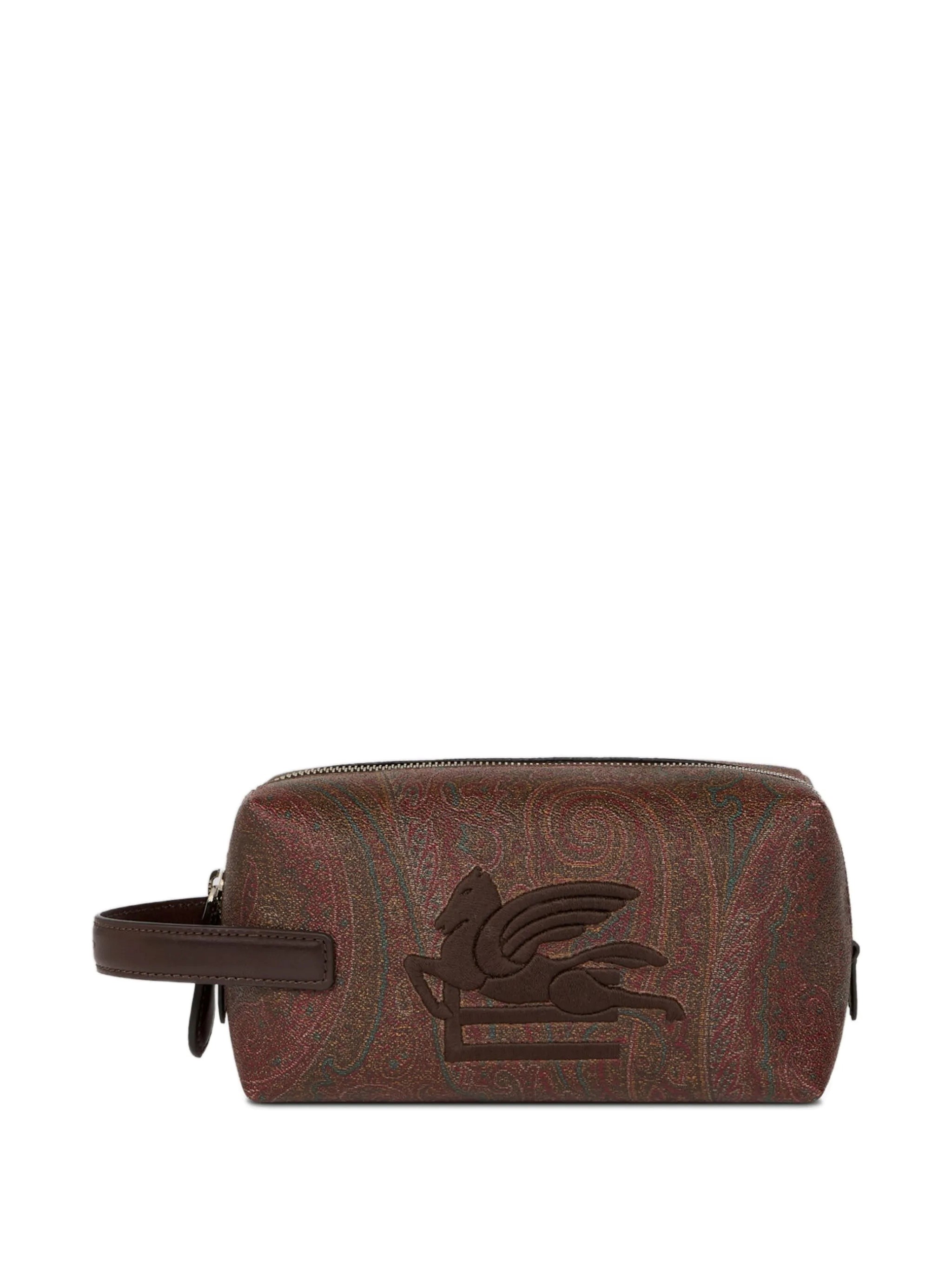 Etro Small Arnica Pouch With Pegaso Embroidery In Brown
