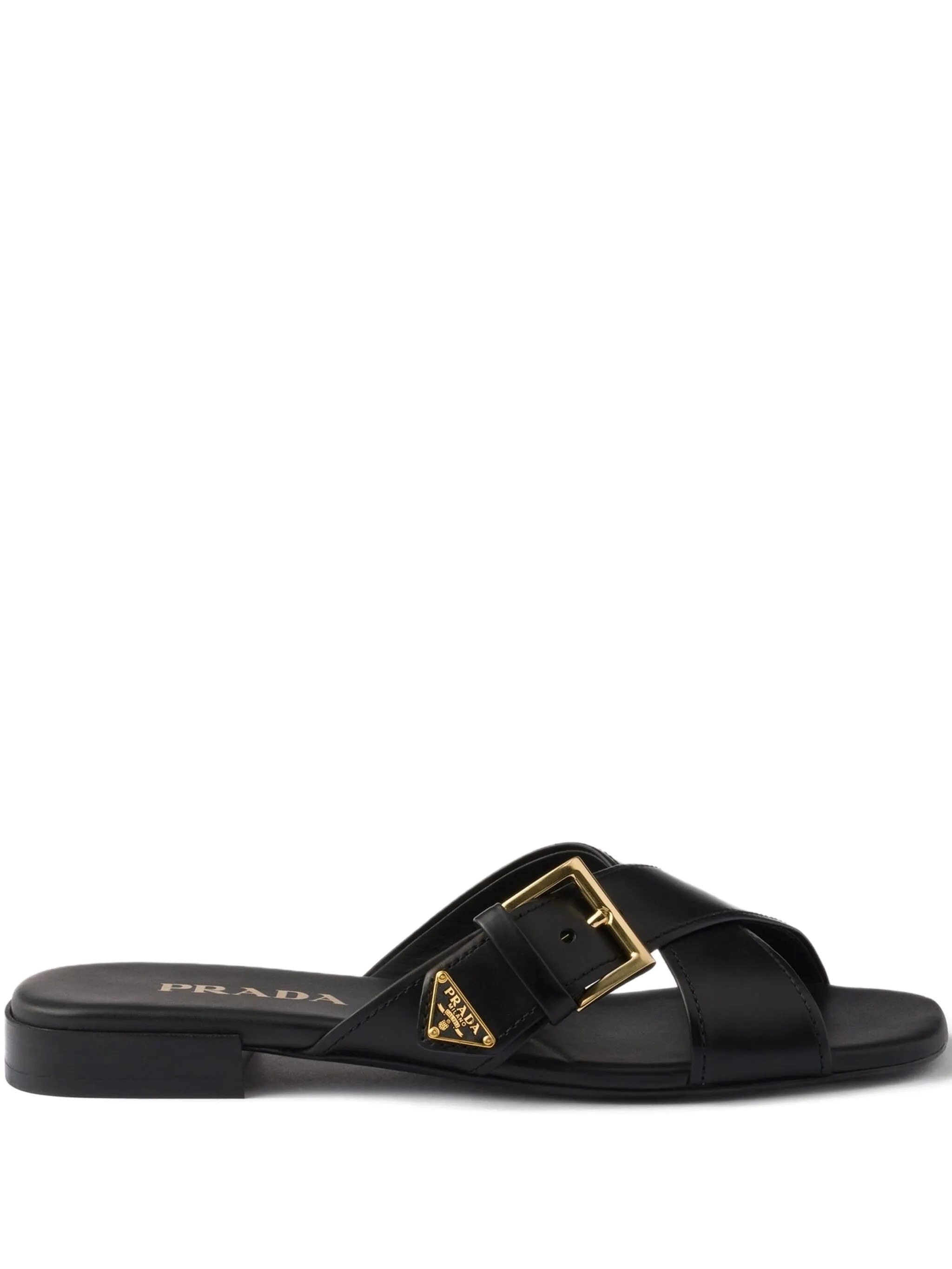 Prada PRADA Leather Slider Sandals With Buckle　PRADA バックル付きレザー スライダー サンダル