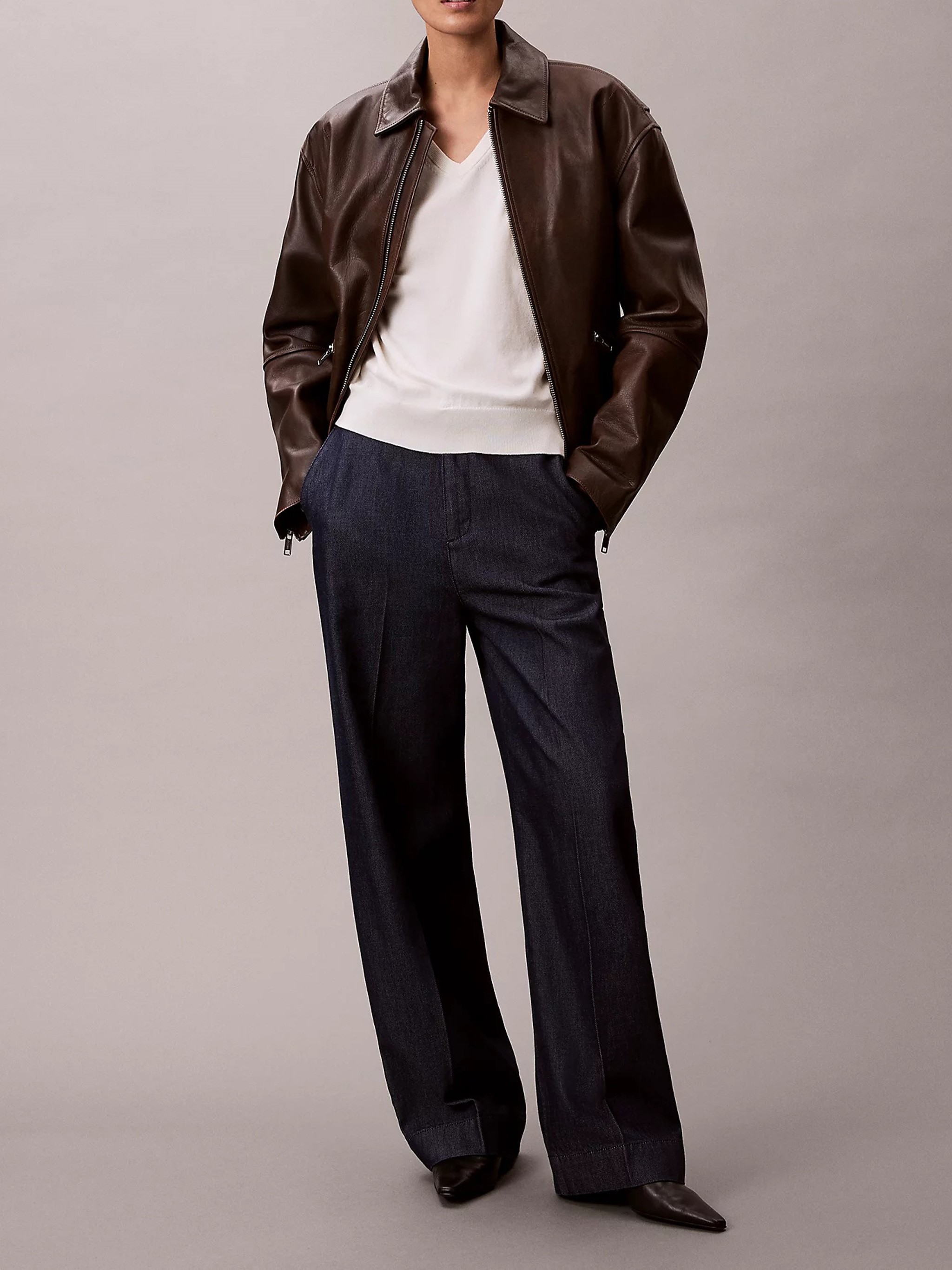 Calvin Klein Ultra High Denim Trouser In Gray