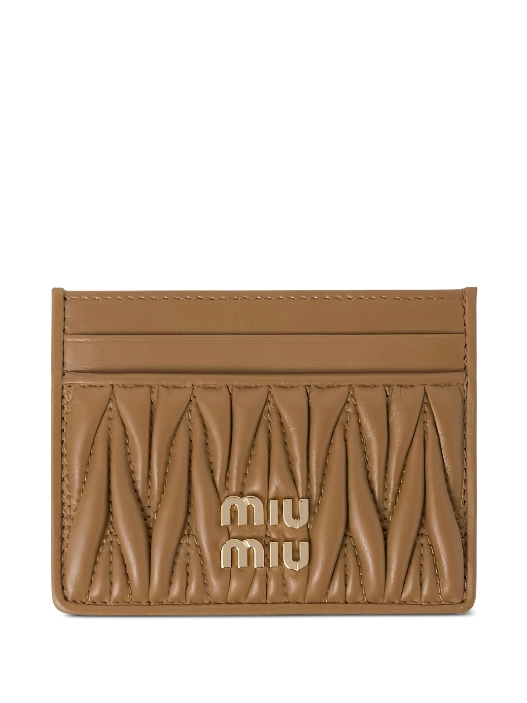 Miu Miu Quilted Nappa Leather Card Holder In Brown