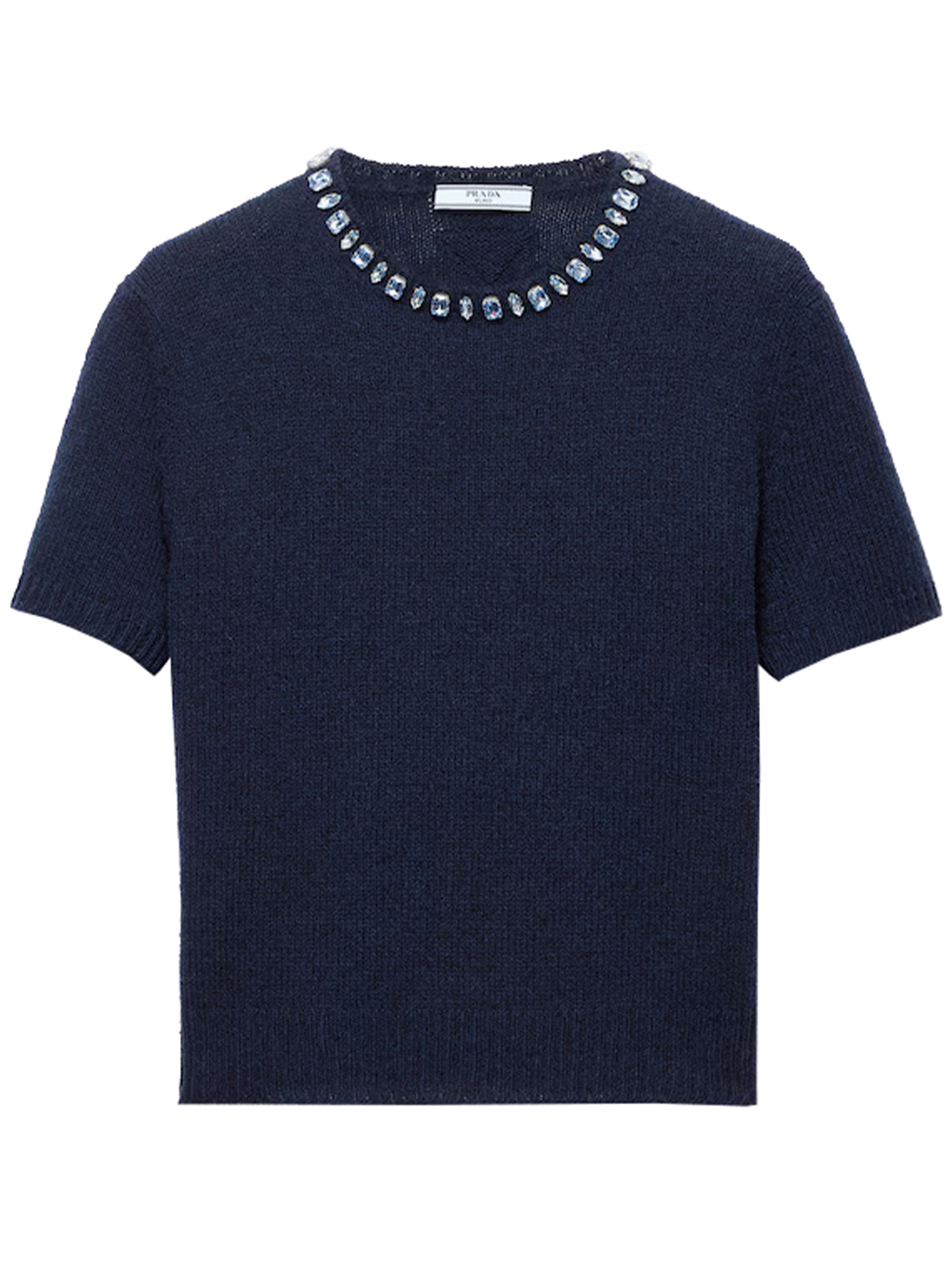 Prada Crew Neck Sweater In Wool And Cashmere In Blue