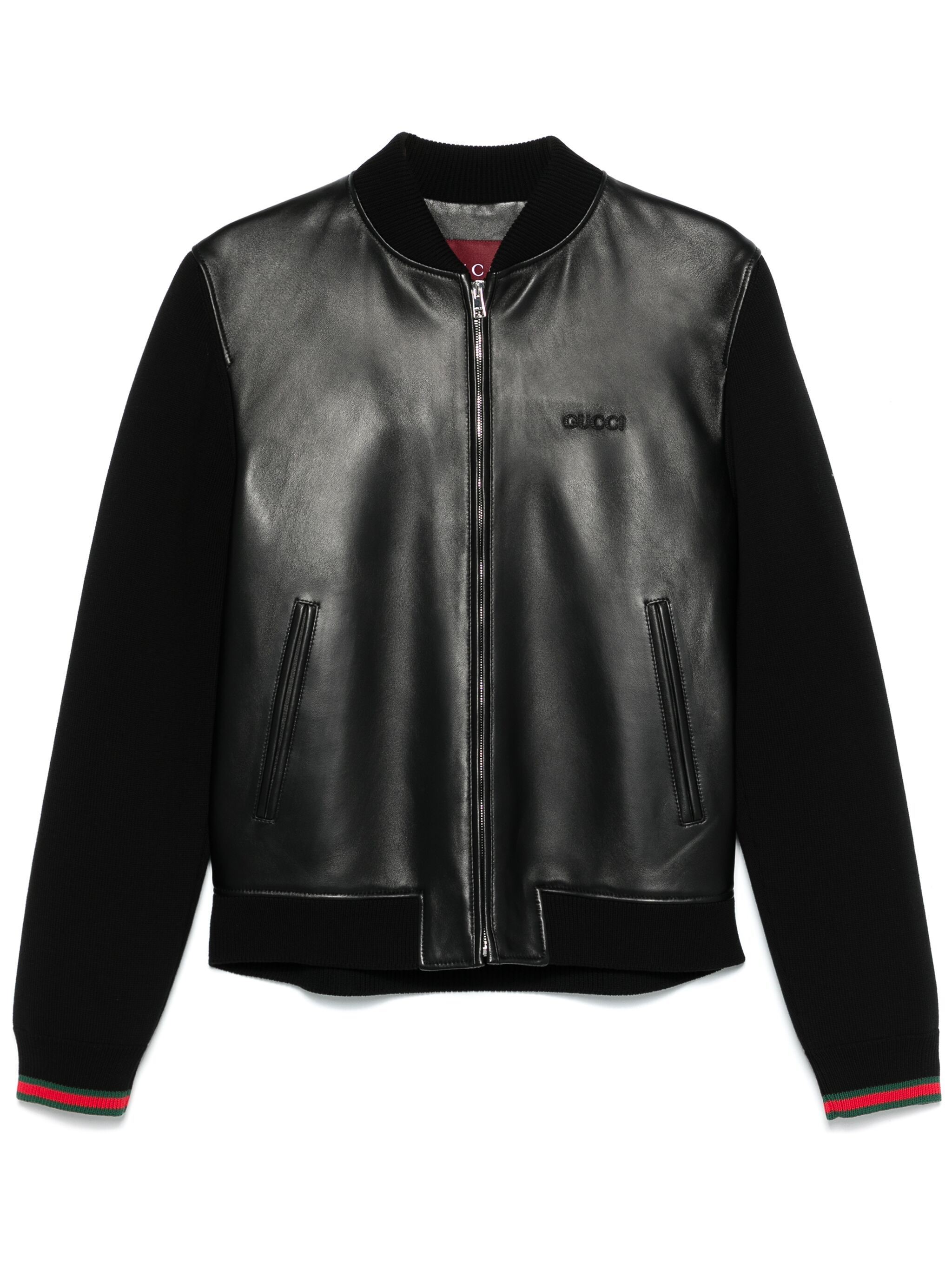 Gucci Nappa Leather And Knitted Bomber Jacket In Black
