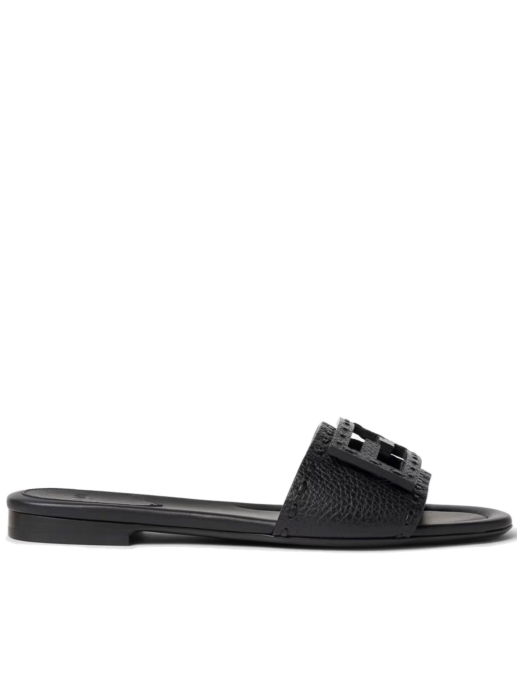 FENDI Black Leather Baguette Slide　FENDI ブラック レザー バゲット スライド FENDI