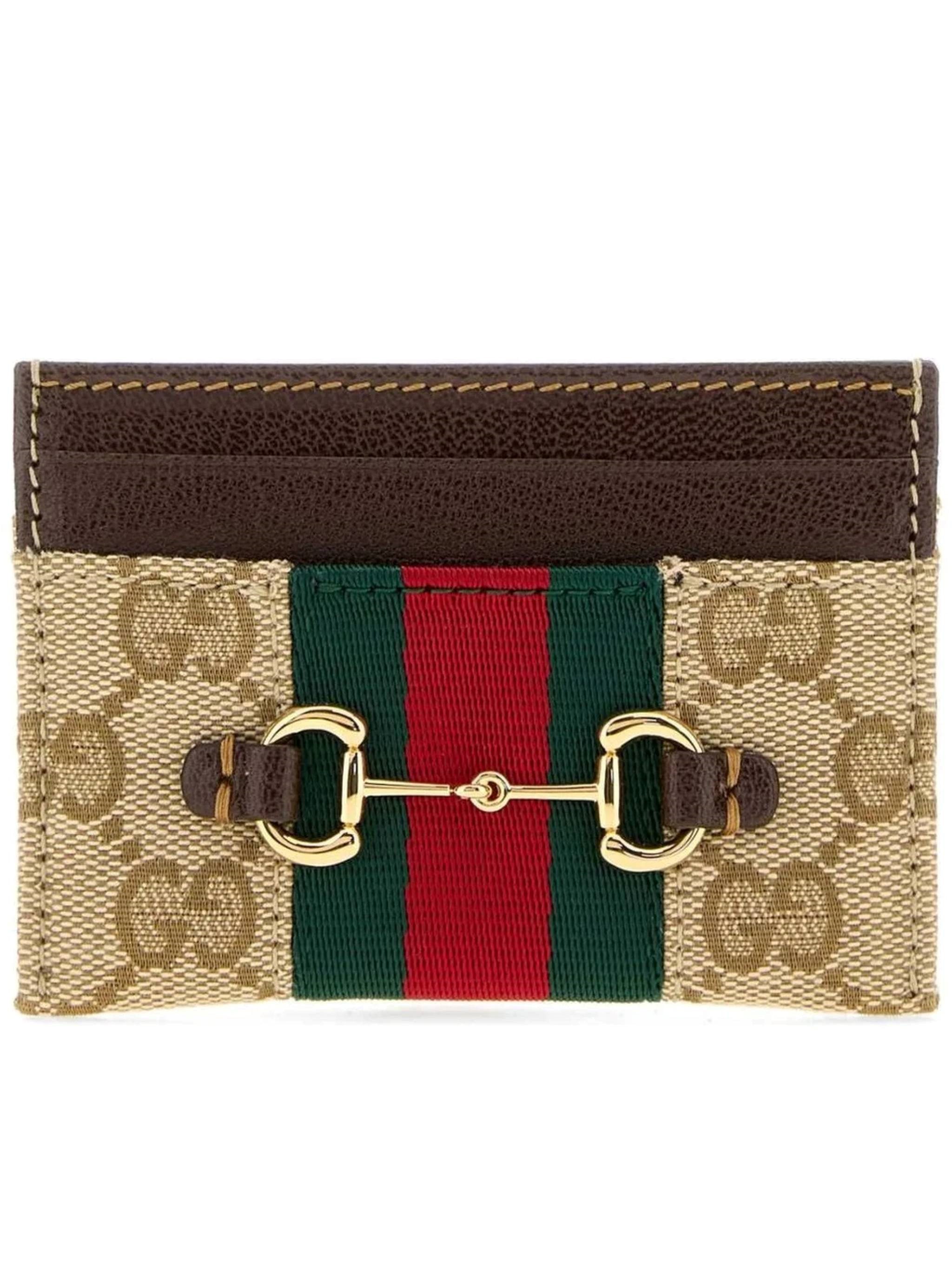 Gucci Horsebit Web Card Case In Brown
