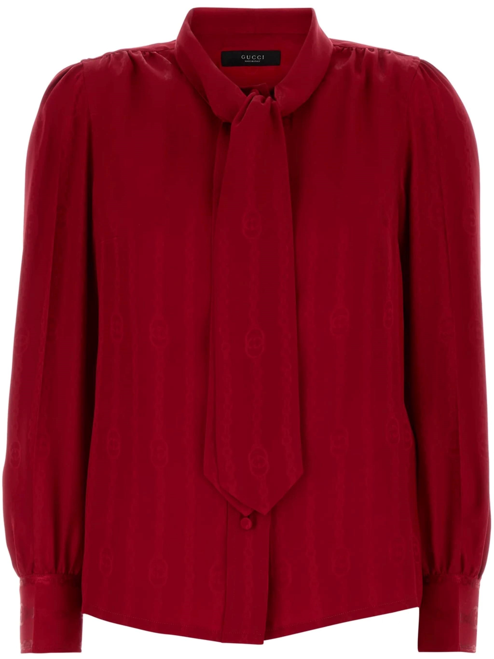 GUCCI GUCCI Jacquard Silk Shirt With Gg Chain Cross　GUCCI ジャカード シルク シャツ GG チェーン クロス付き