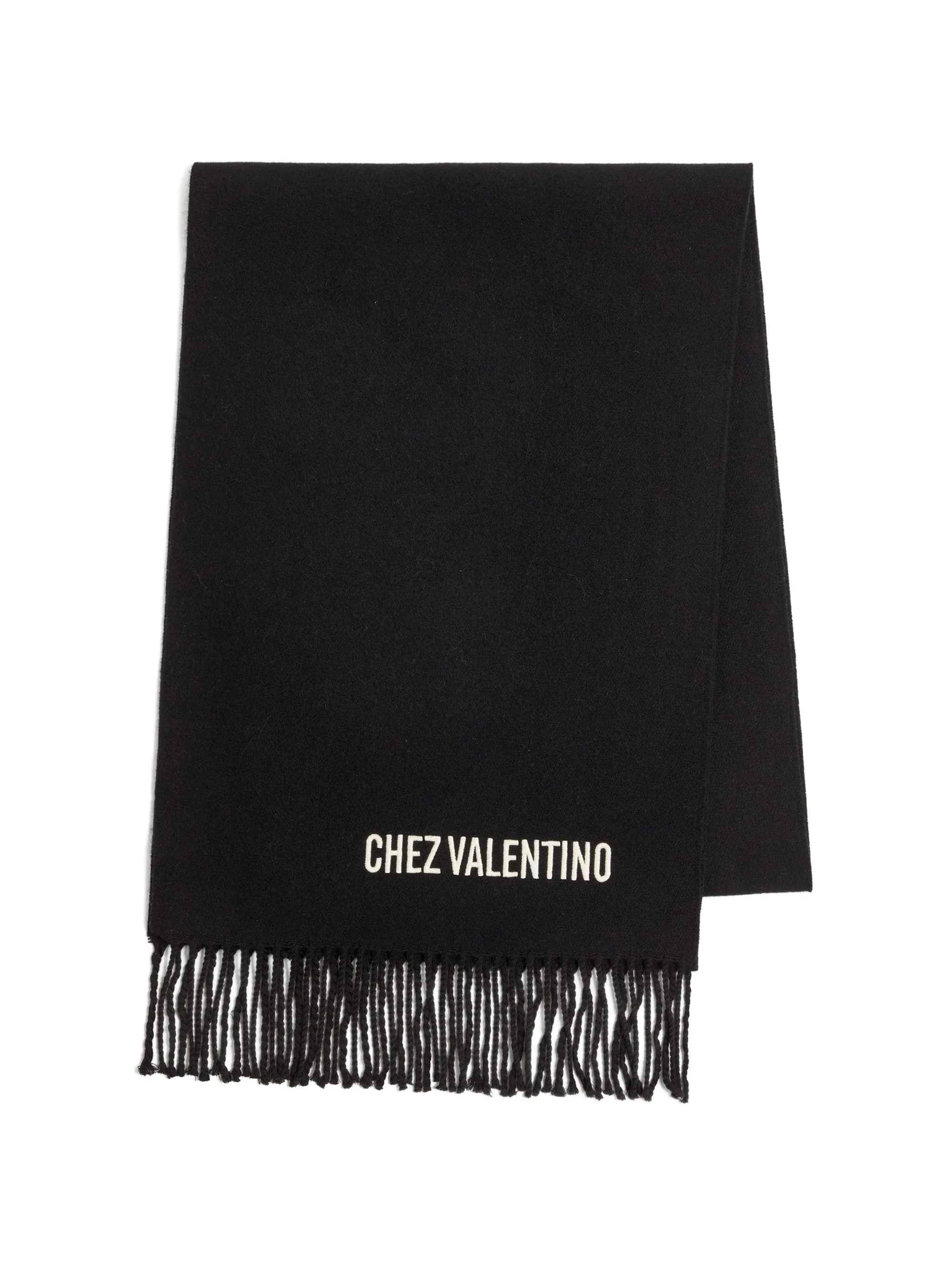 VALENTINO VALENTINO Scarf With Chez Valentino Embroidery In Wool　VALENTINO ウール シェ ヴァレンティノ刺繍入りスカーフ