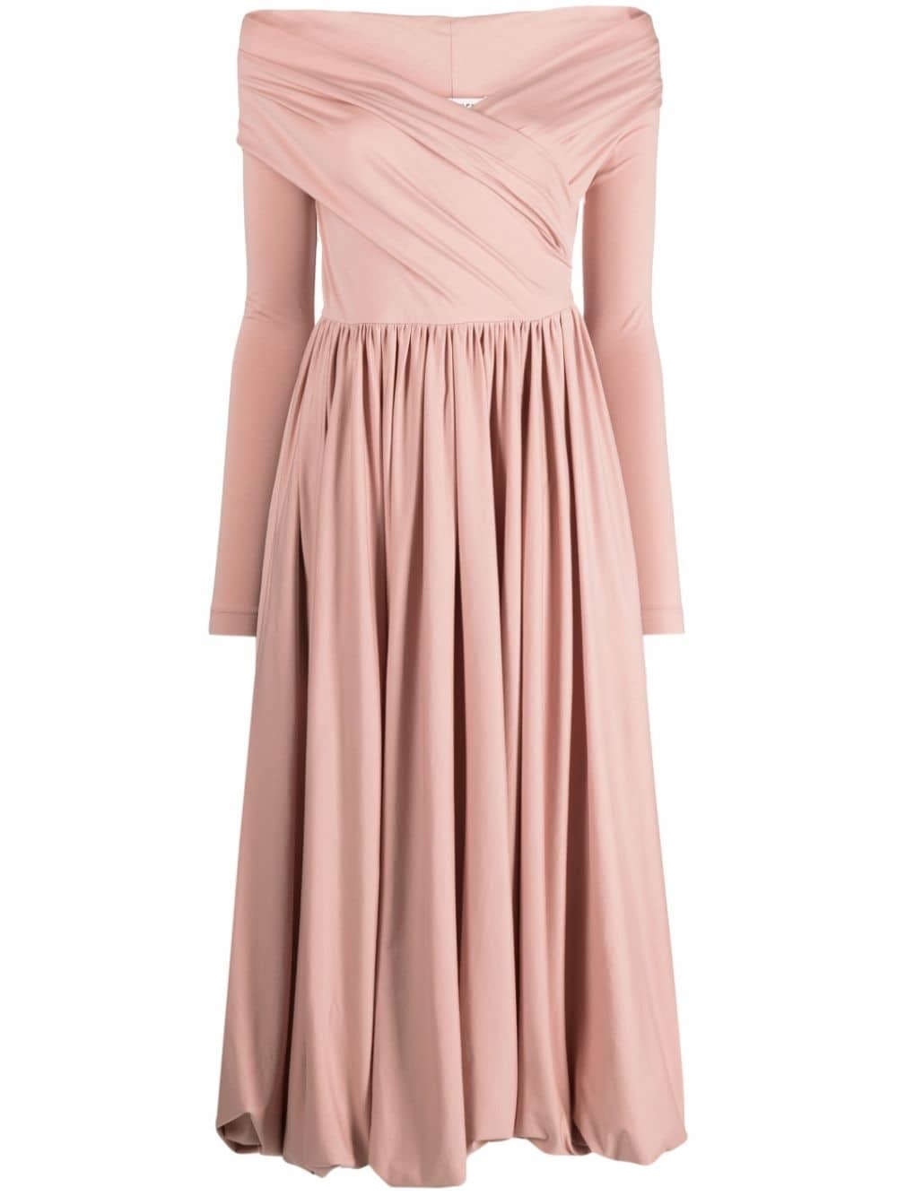 Philosophy Di Lorenzo Serafini Draped Waist Off-shoulder Midi Dress In Pink