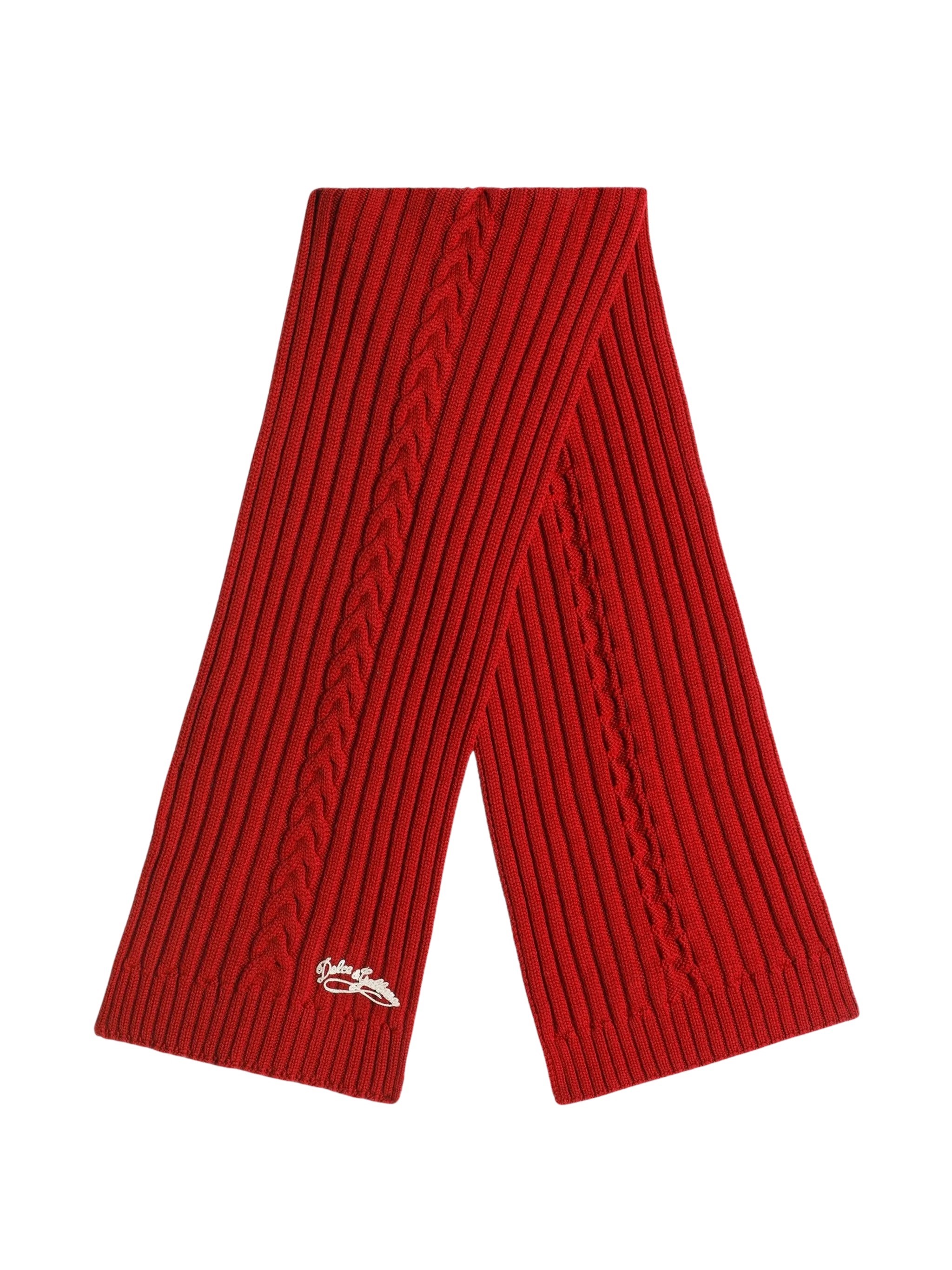 Dolce & Gabbana Knit Scarf With Braid In Rosso