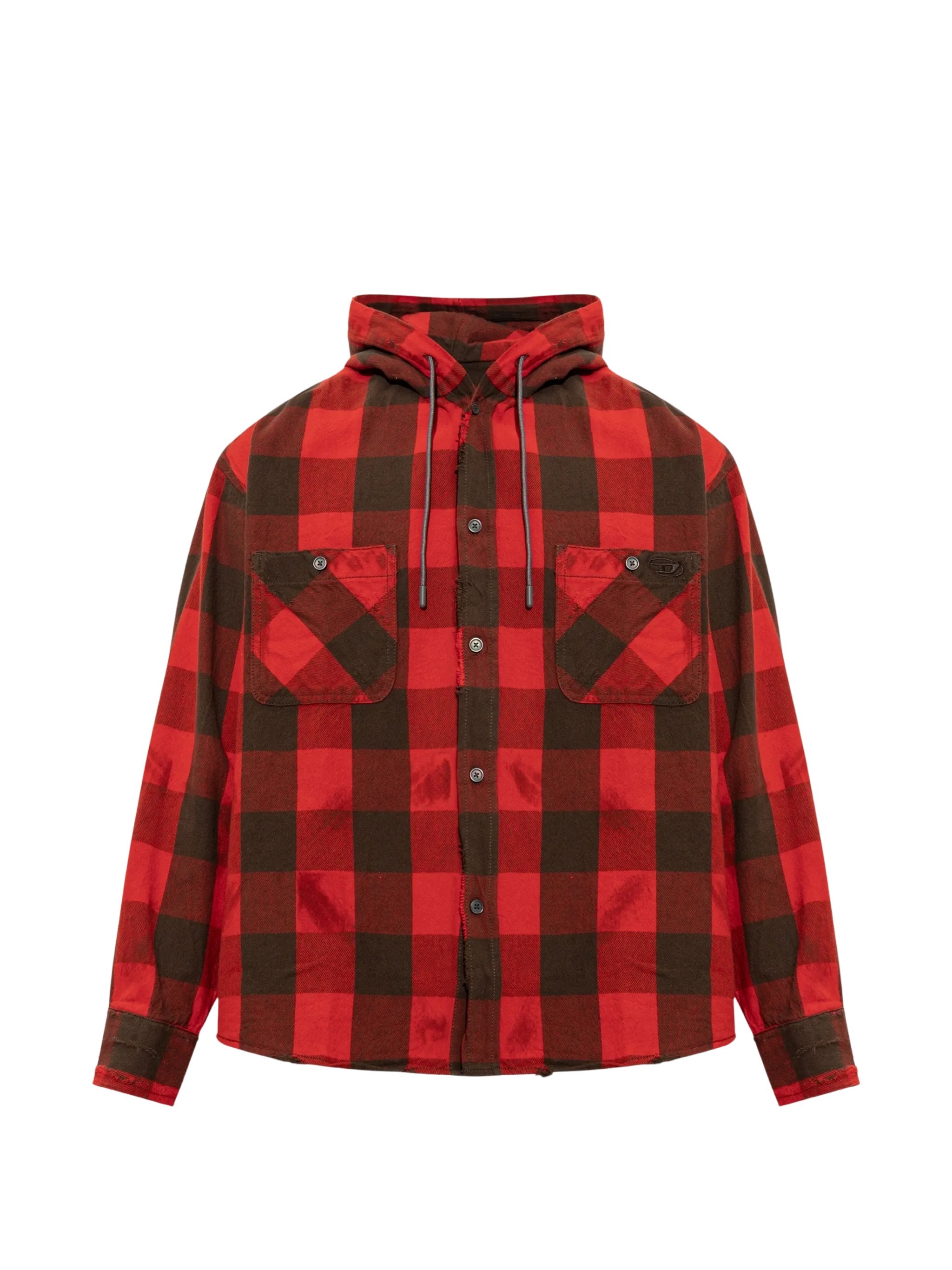 DIESEL DIESEL Distressed Flannel Check Hooded Shirt