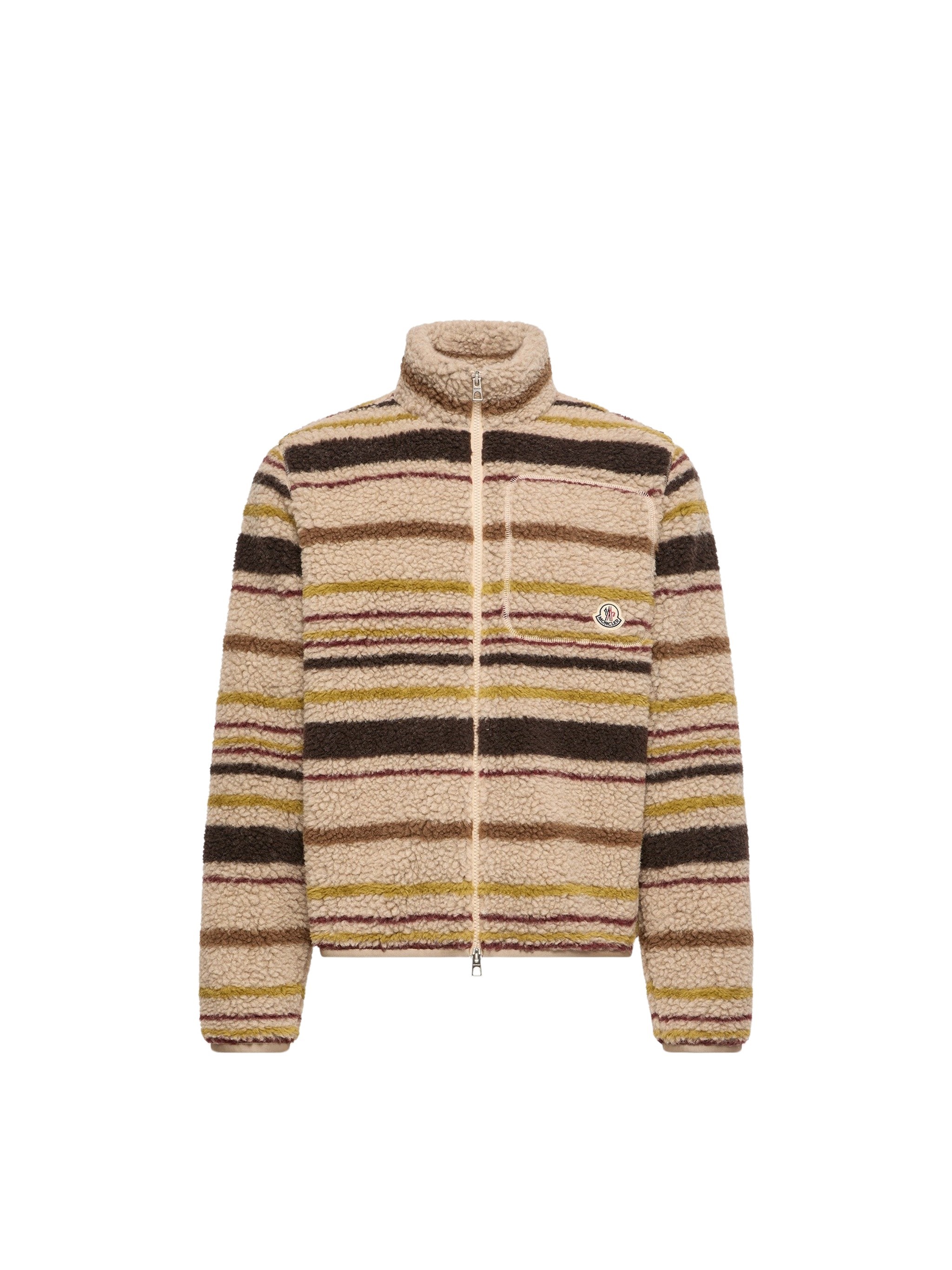 Moncler Cardigan Con Zip Effetto Teddy A Righe In Marrone