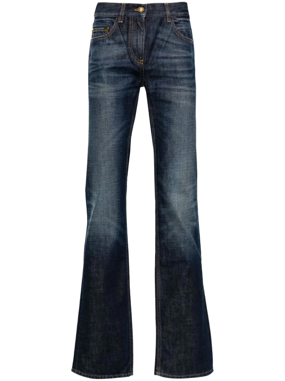 Palm Angels Monogram Patch Straight-leg Jeans In Blue