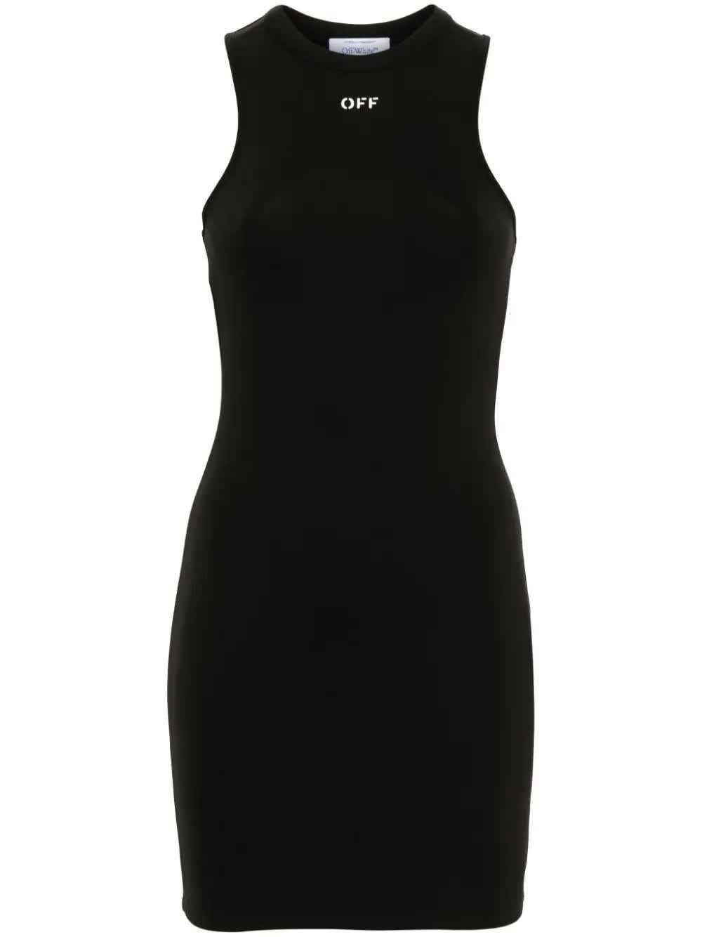 Off-white Sleek Rowing Logo-print Mini Dress In Black