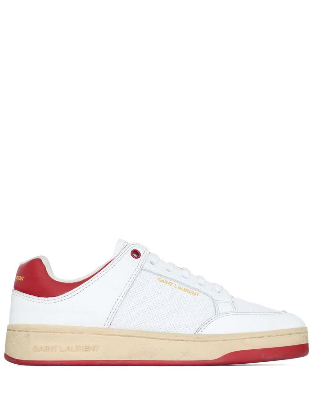Saint Laurent Perforated Leather Sneakers In White