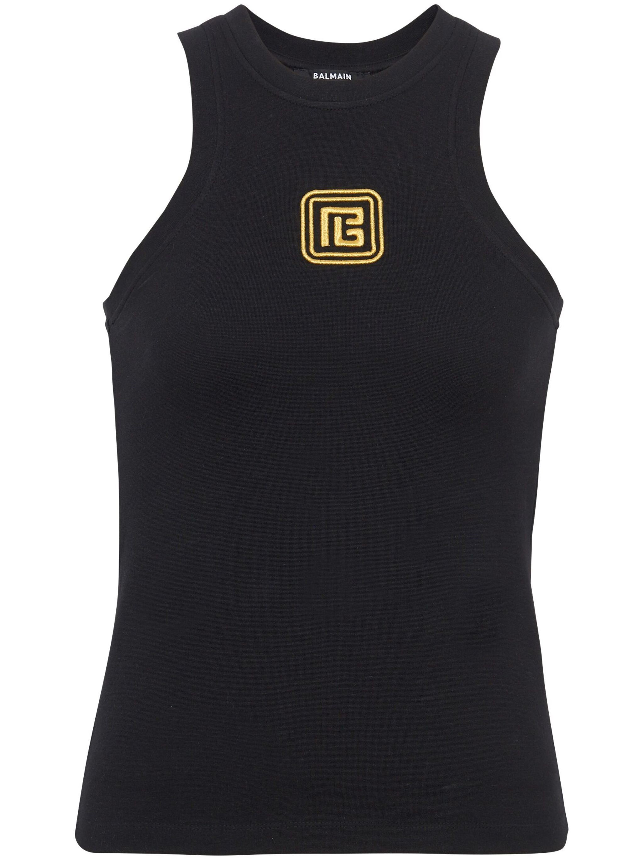 Balmain Retro Pb Embroidered Tank Top In Black