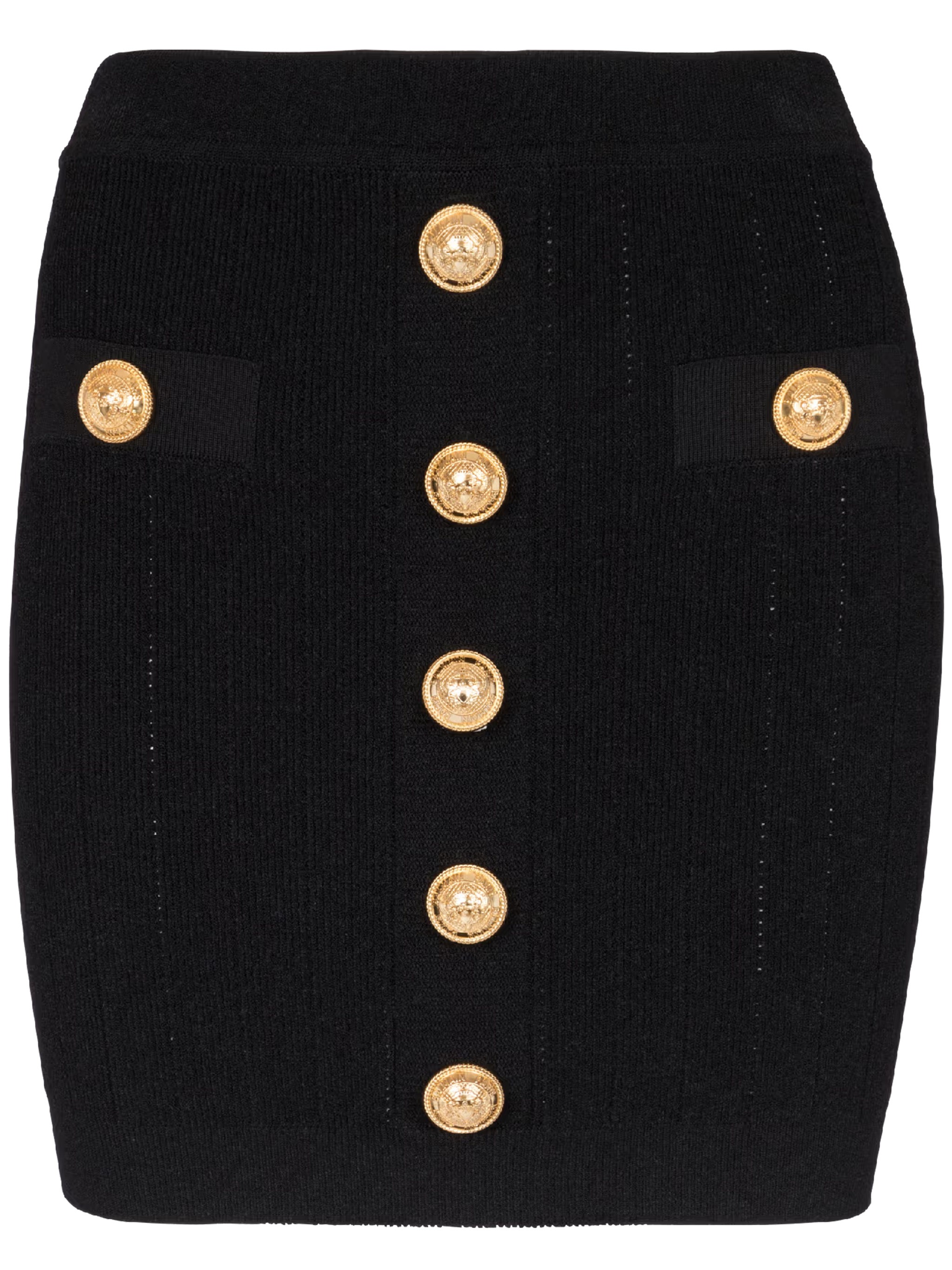 Balmain High-waisted Skirt With Front Pockets And Gold Button Detailing In Black