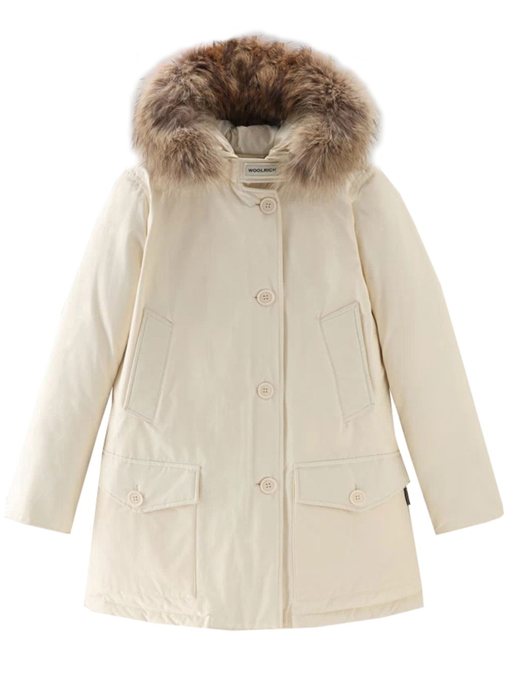 Woolrich Long Hooded Parka Detachable Fur In Neutral