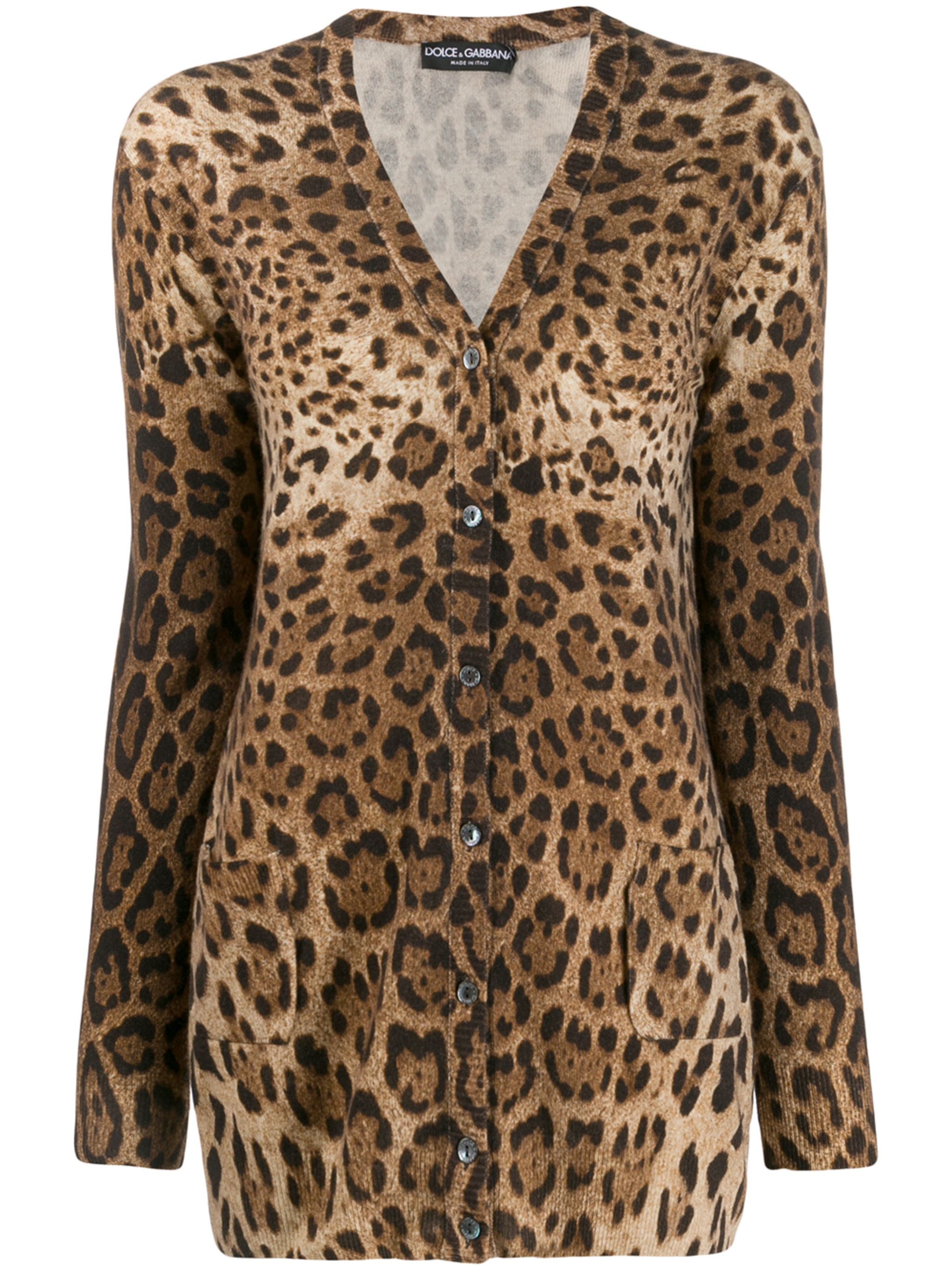 Dolce & Gabbana Cashmere Cardigan With Leopard Print In Animal Print