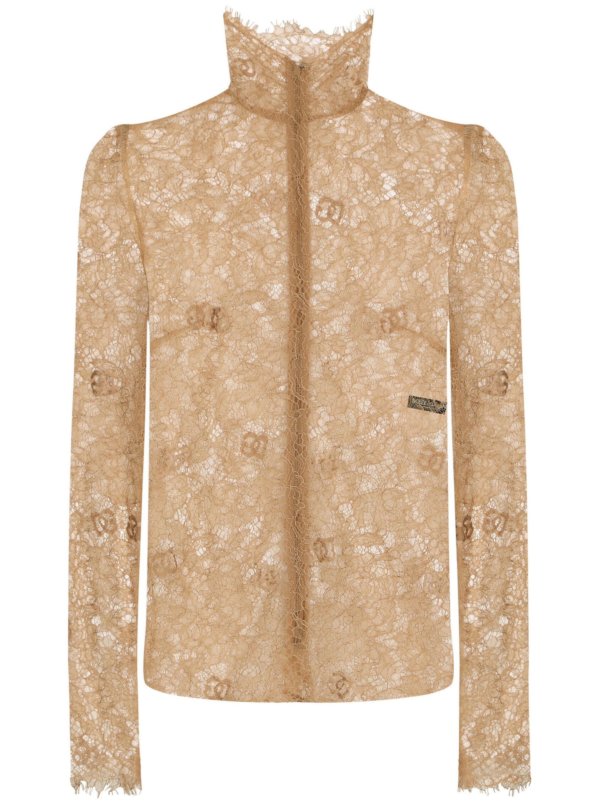 Dolce & Gabbana Floral Lace Blouse With Dg Logo In Neutral