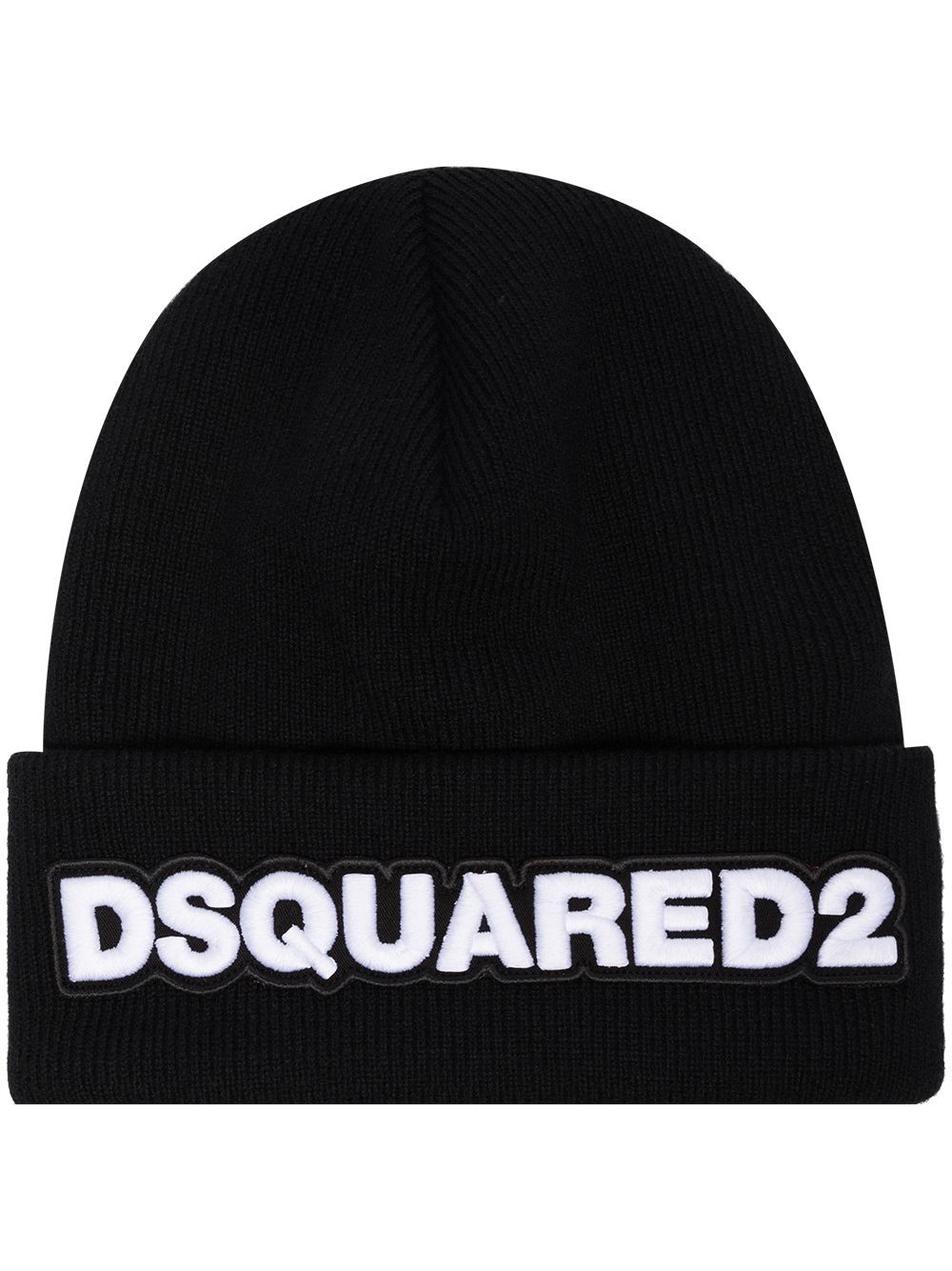 Dsquared2 Ribbed Knit Beanie With Folded Cuff And Bold Logo