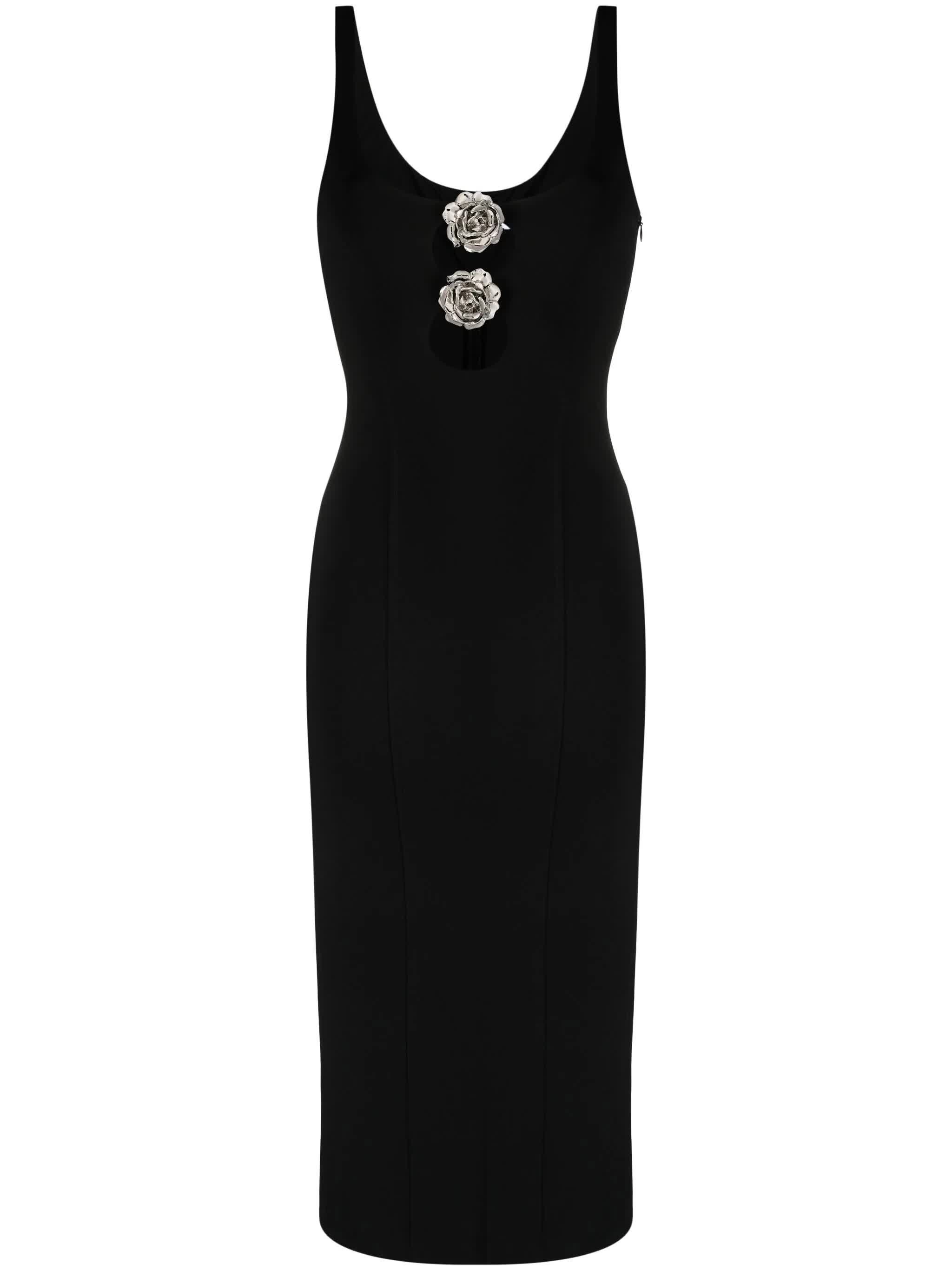 Blumarine Midi Dress With Cut-outs And Roses In Black