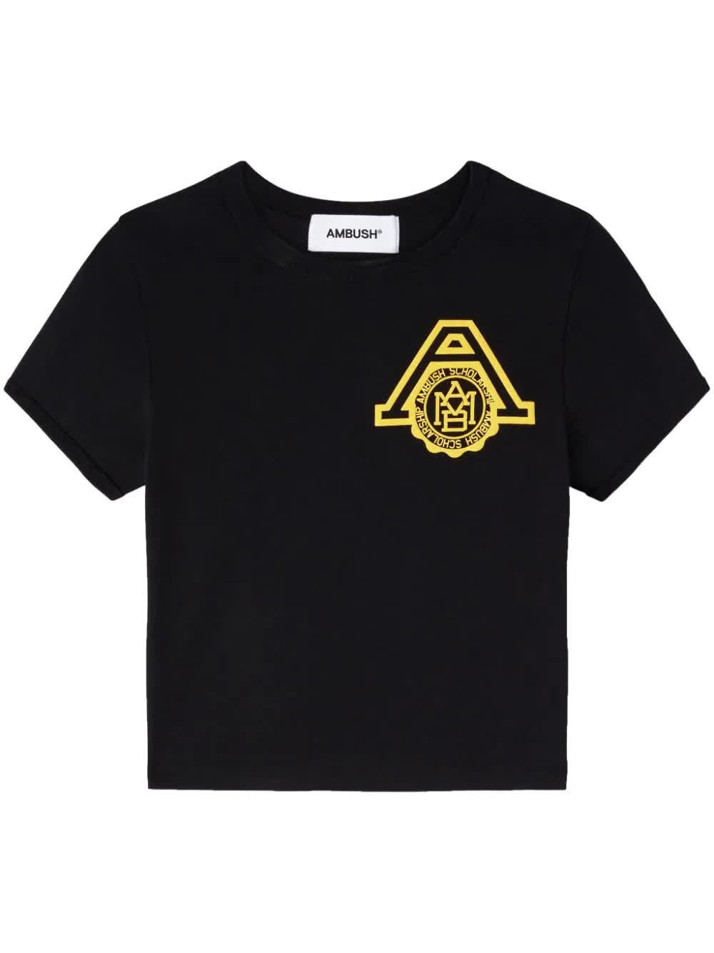 Ambush Cropped Ribbed Cotton T-shirt With Short Sleeves In Black