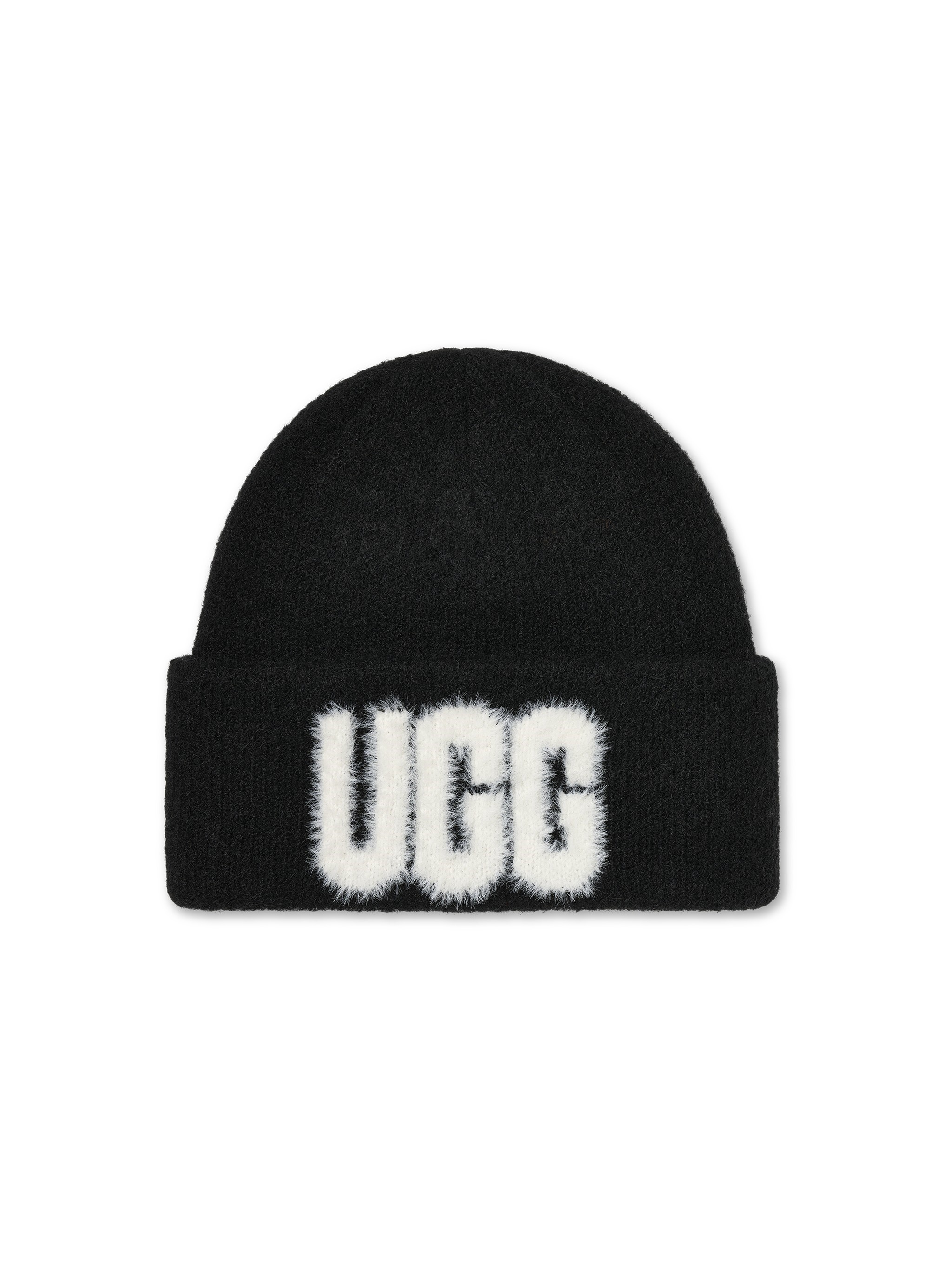 Ugg Fuzzy  Logo Beanie In Black