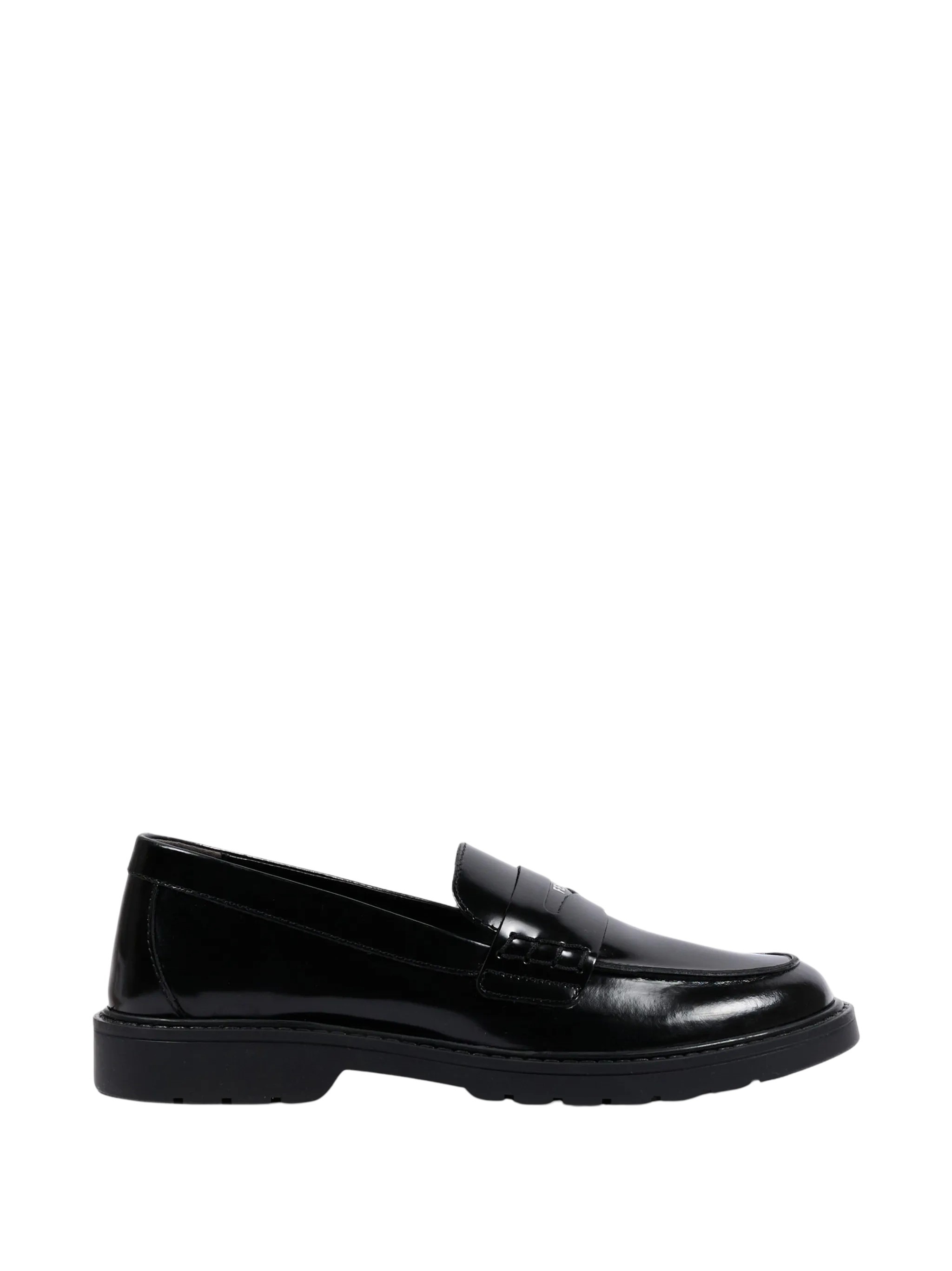Fendi Kids Leather Loafers With Logo Plate In Black