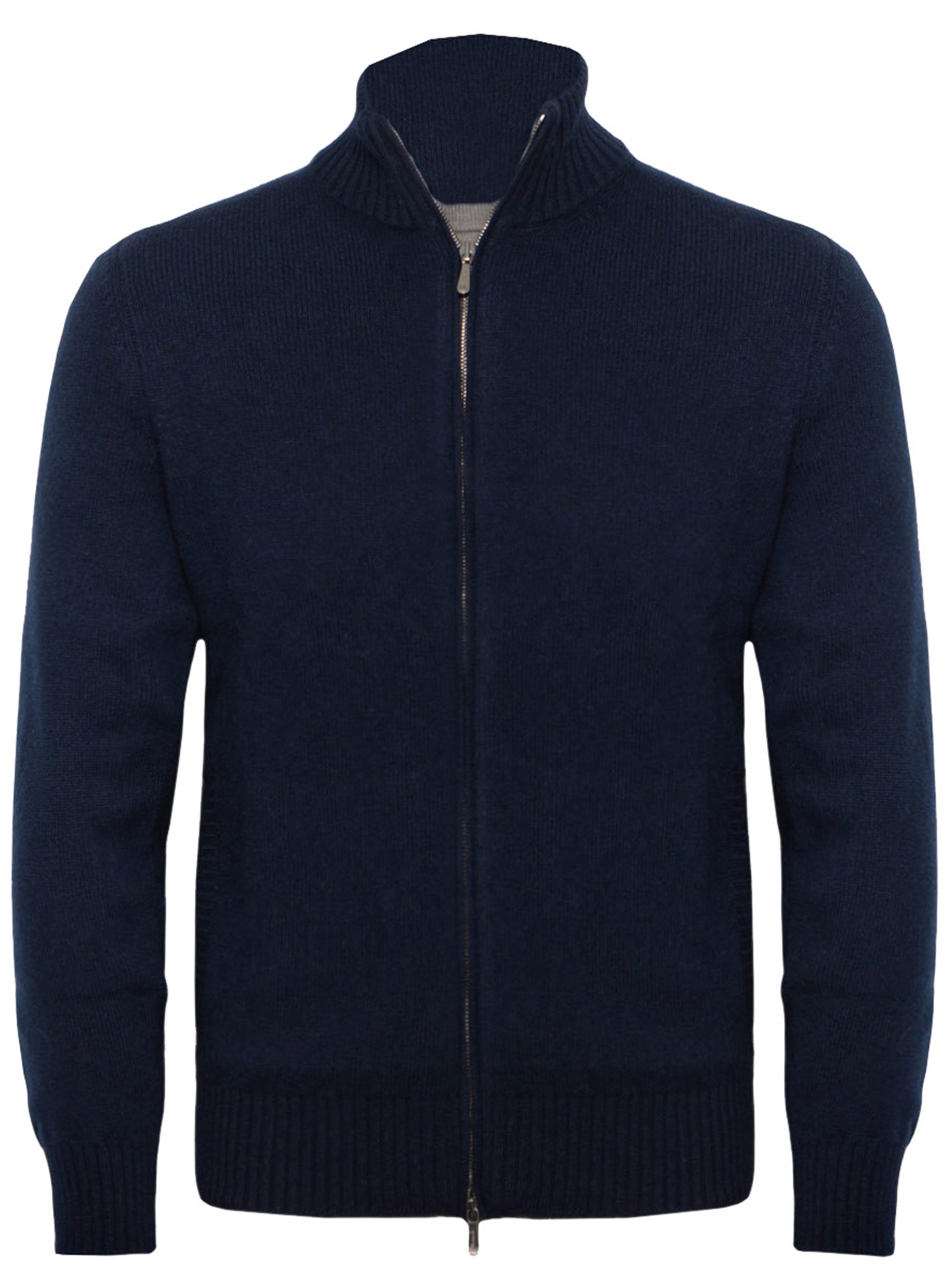 Drumohr Full Zip High Collar Ribbed Sweater In Blue