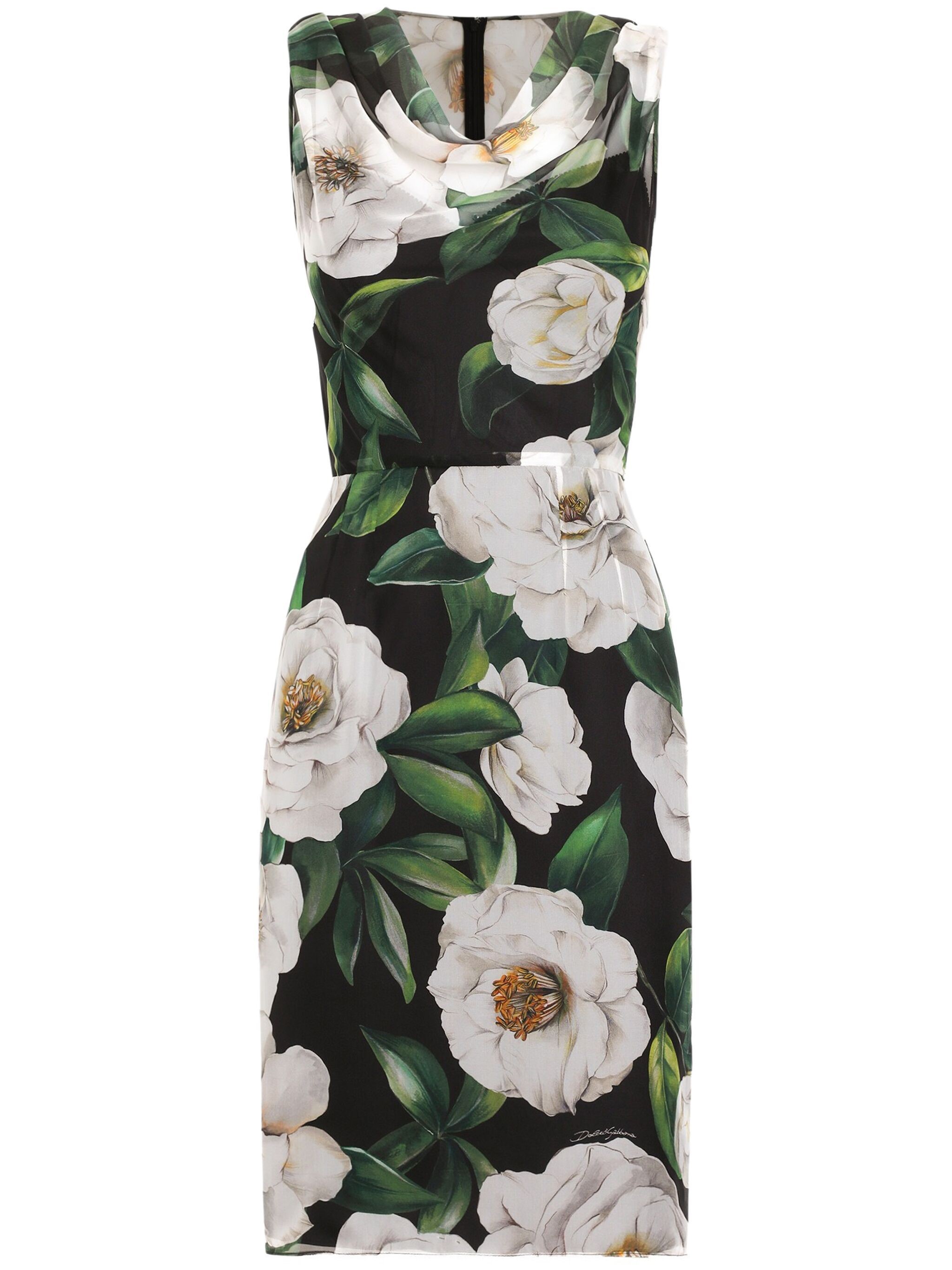 Dolce & Gabbana Black Pencil Dress With Floral Print In Multi