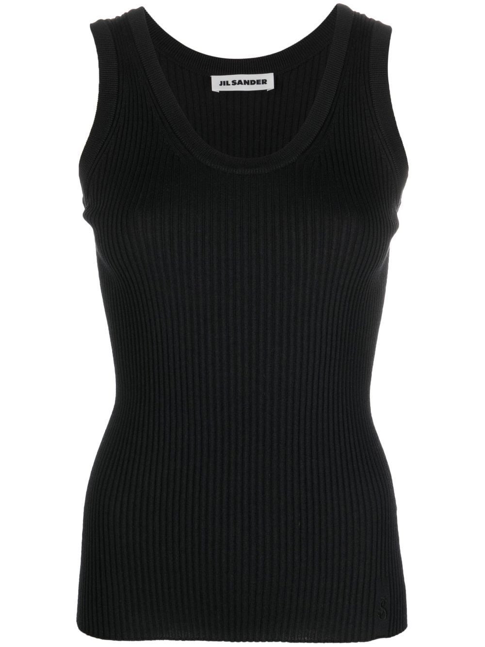 Jil Sander Ribbed Scoop Neck Sleeveless Top In Black
