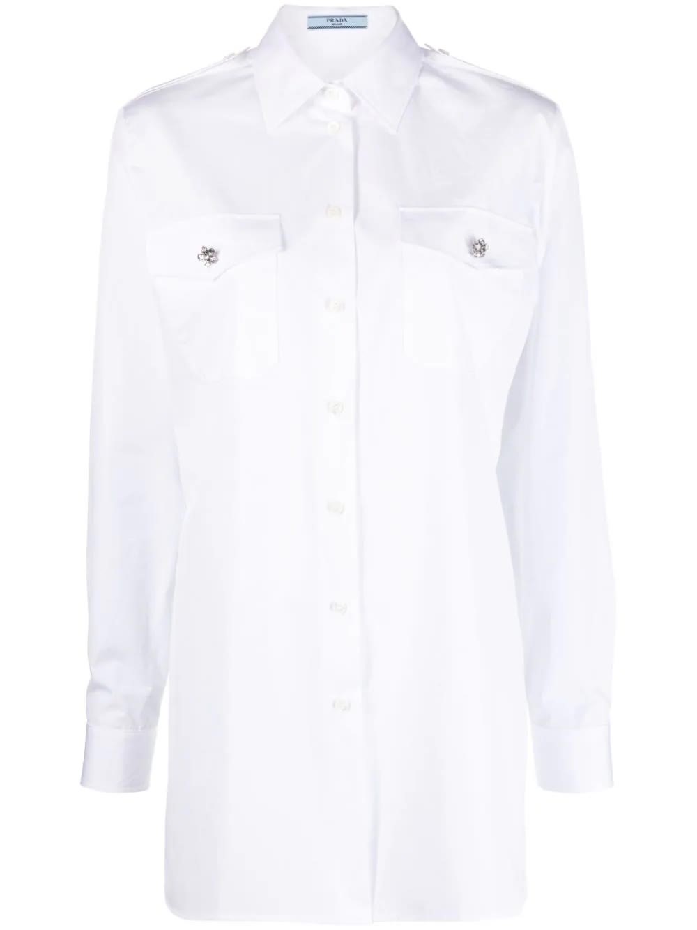 Prada Crystal-button White Cotton Shirt