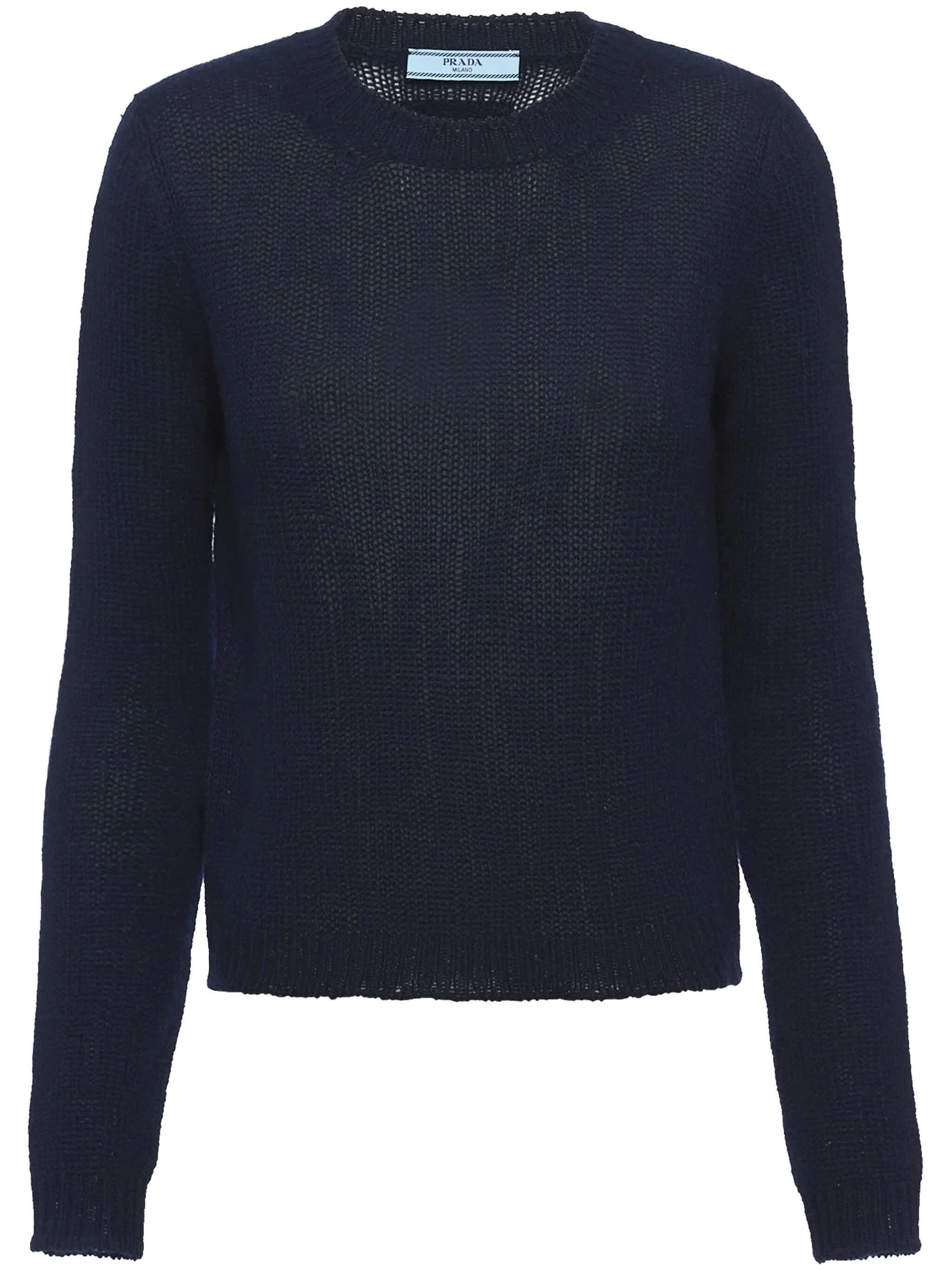 Prada Blue Cotton Crew Neck Sweater In Blue