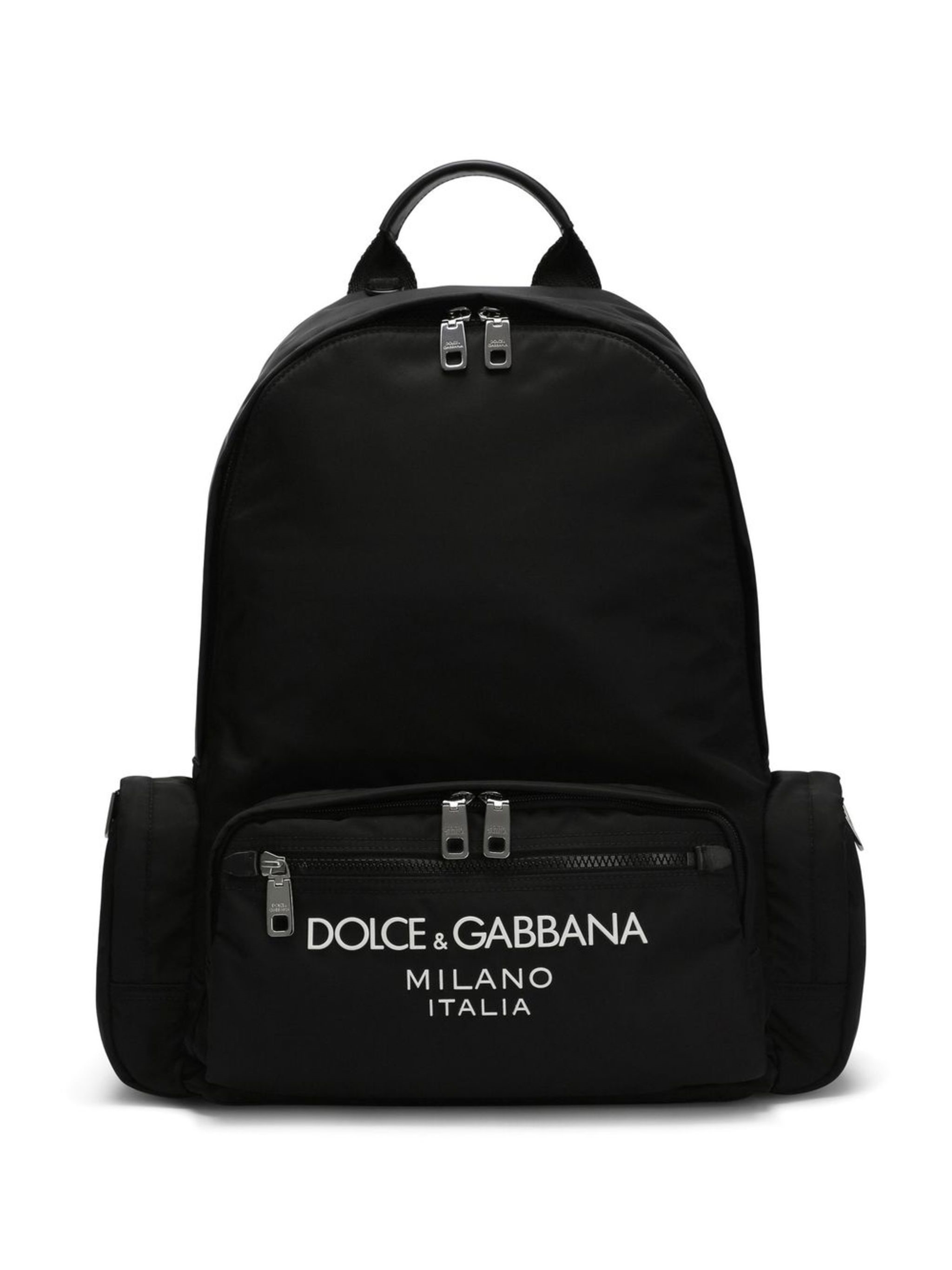 Dolce & Gabbana Sleek Black Backpack With Prominent White Logo Print In Black