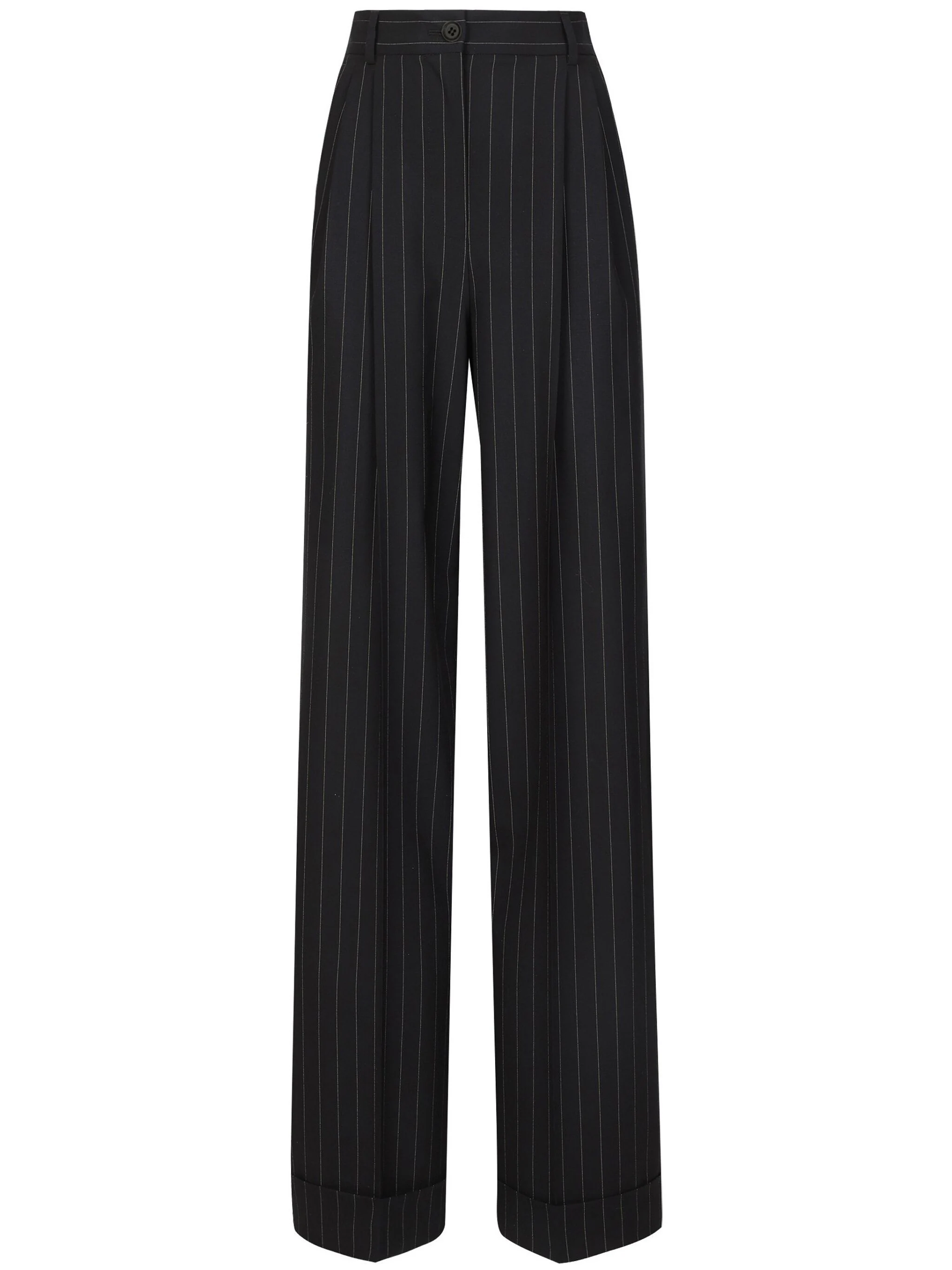 Dolce & Gabbana Black Pinstriped Wool Trousers In Black