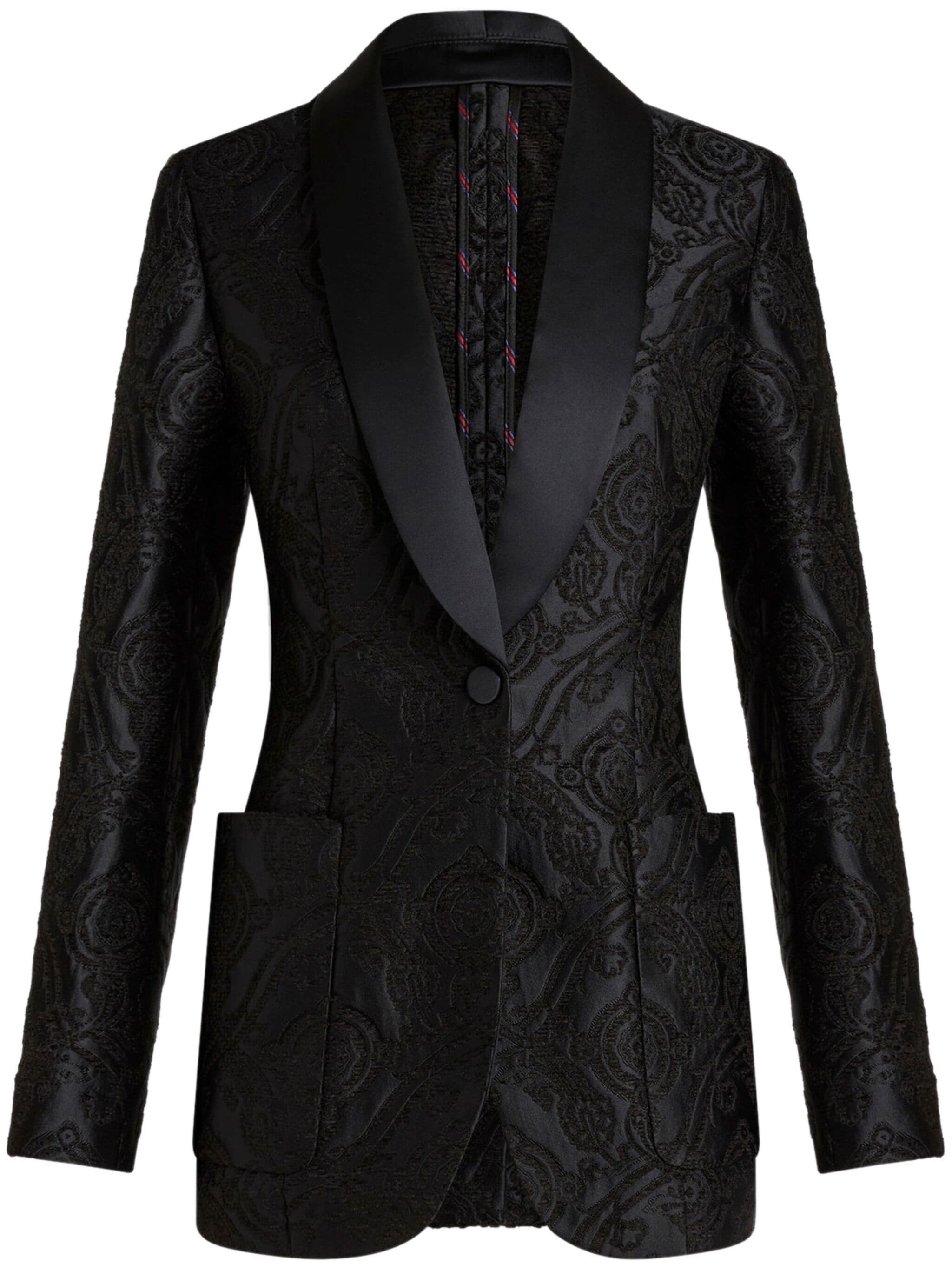 Etro Jacquard Paisley Shawl Lapel Jacket In Black